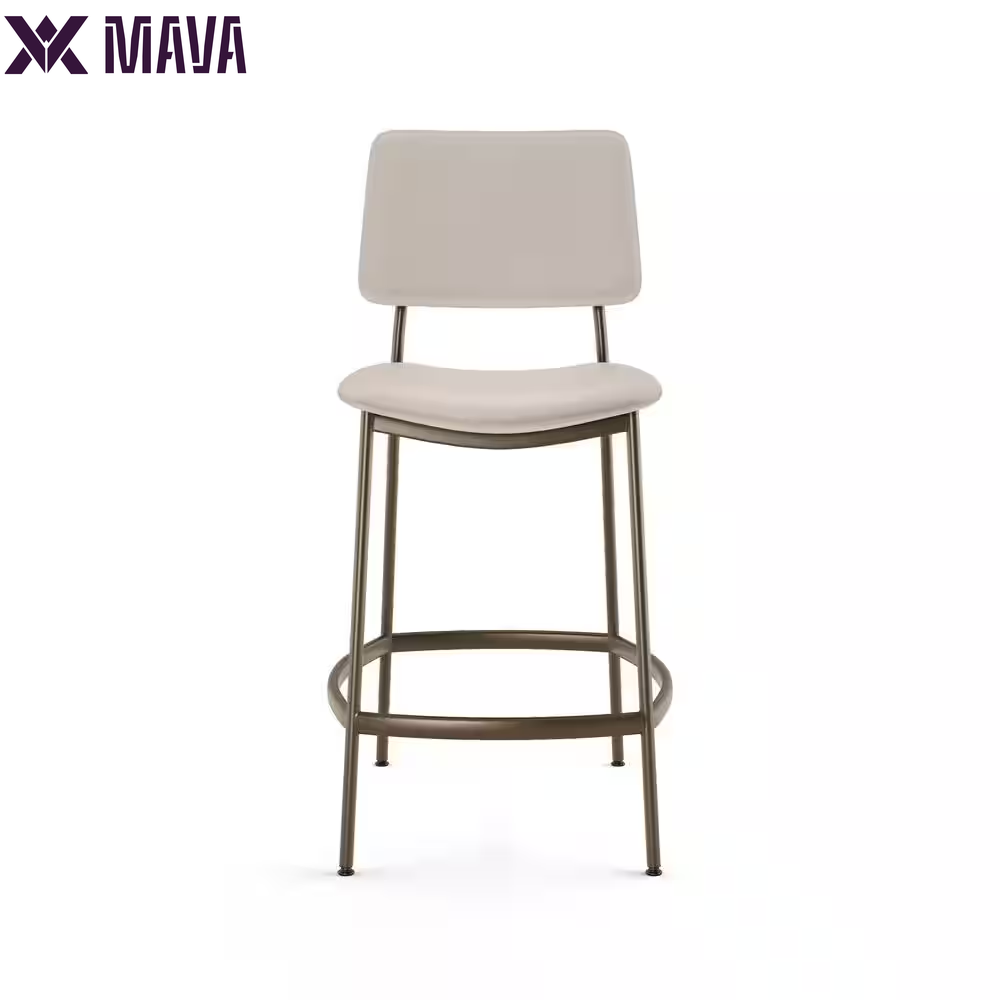 MAVA 26.5 In. Low Back Counter Stool Cream Faux Leather / Bronze Metal