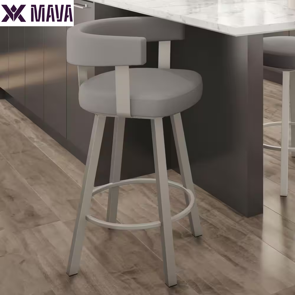 Mava 26 In. Grey White Polyester / Black Metal Swivel Counter Stool