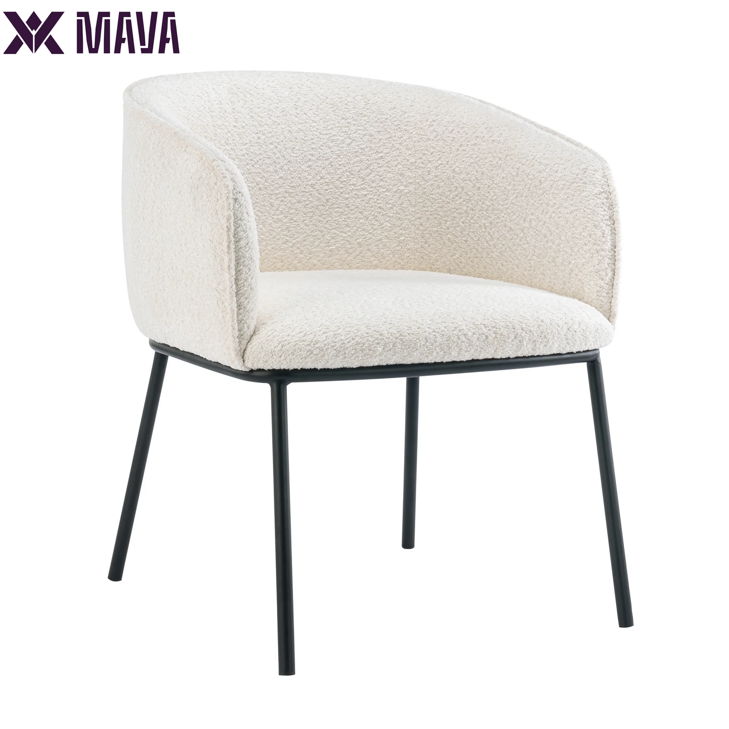 MAVA Boucle Barrel Accent Chair for Living Room Bedroom Dining Room, Upholstered, Modern (White)