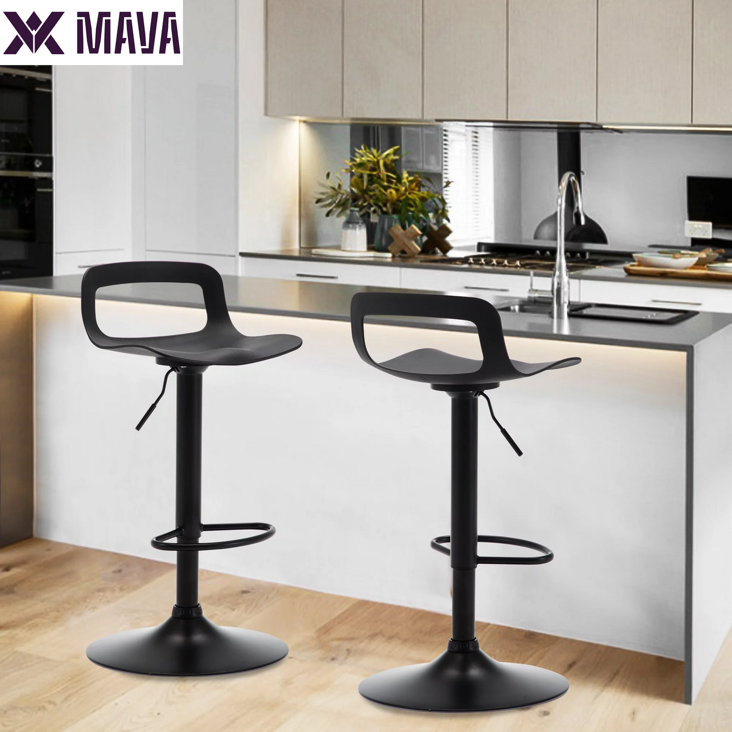 MAVA Swivel Bar Stool Adjustable-Height Barstools Modern Black Bar Chairset of 2