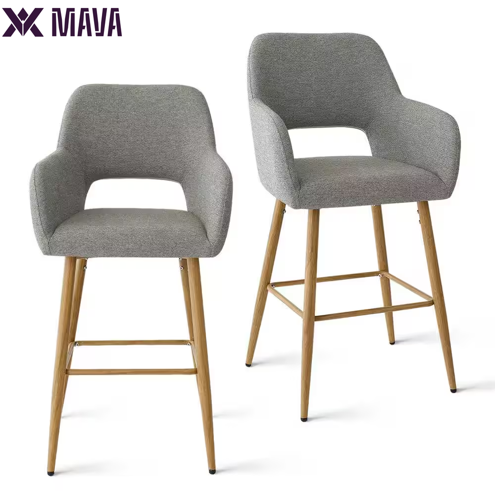 MAVA 25.5 In. Beige Counter Stool Metal Frame with Arm (Set of 2)