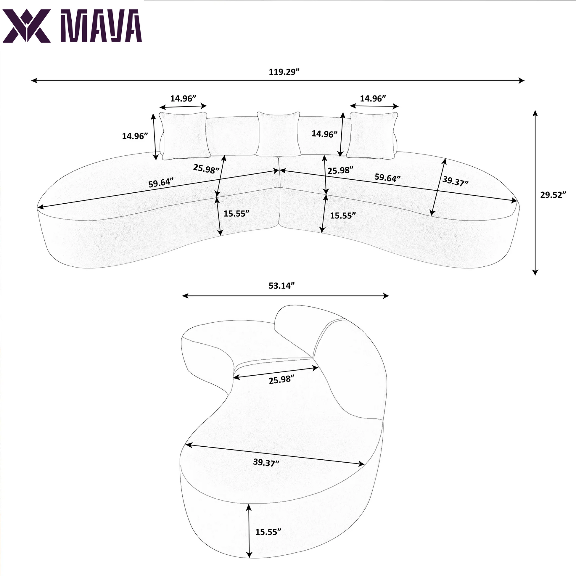 MAVA 119'' Curved Sofa Couch, Modern Half Moon Living Room Sofa, Luxury Sectional Sofa Couch with High-Density Foam Filled, Comfy Sherpa Lamb Fabric Sectional Sofa for Apartment, Office, Beige