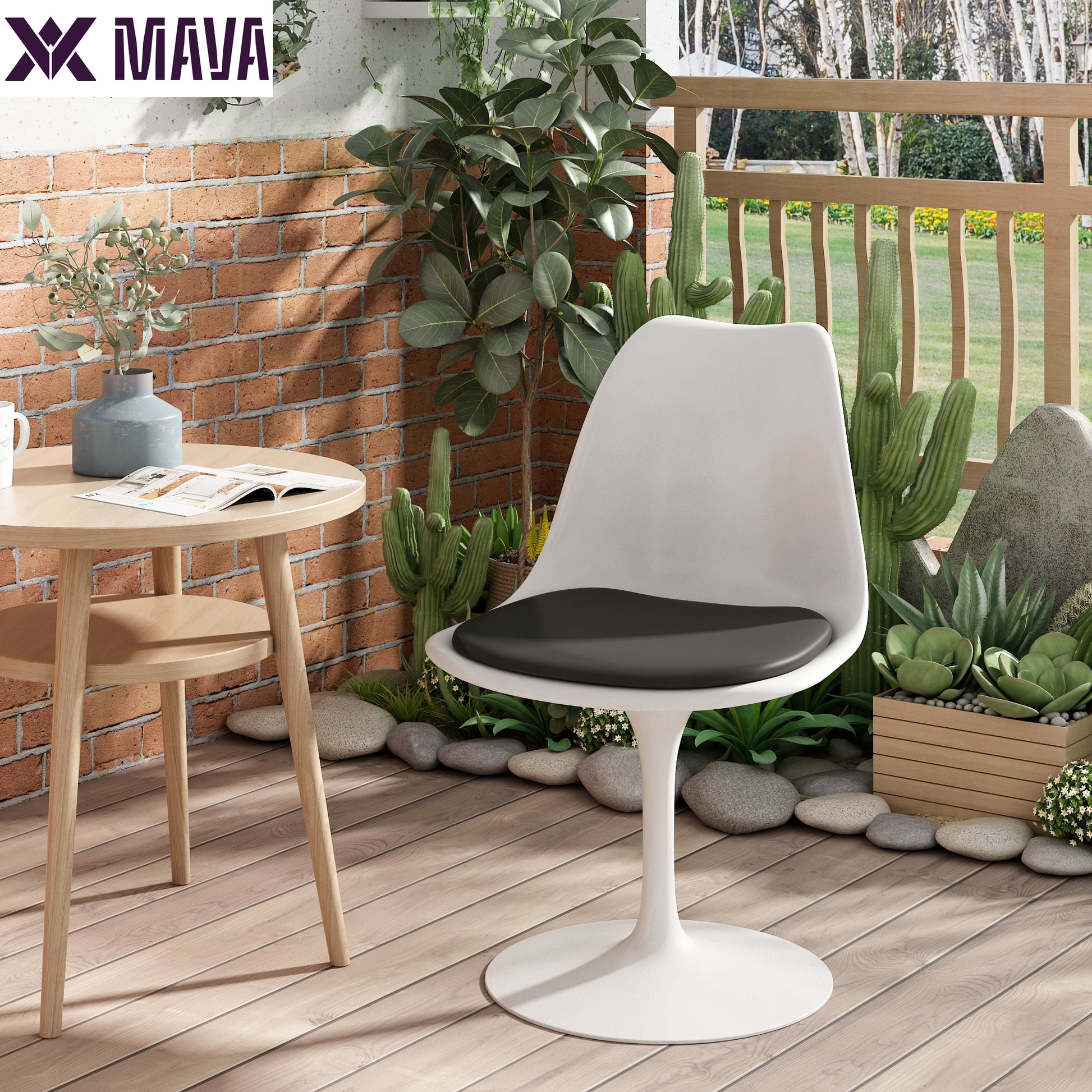 MAVA Swivel Tulip Side Chair for Kitchen and Dining Room Bar with Cushioned Seat and Curved Backrest, White and Black