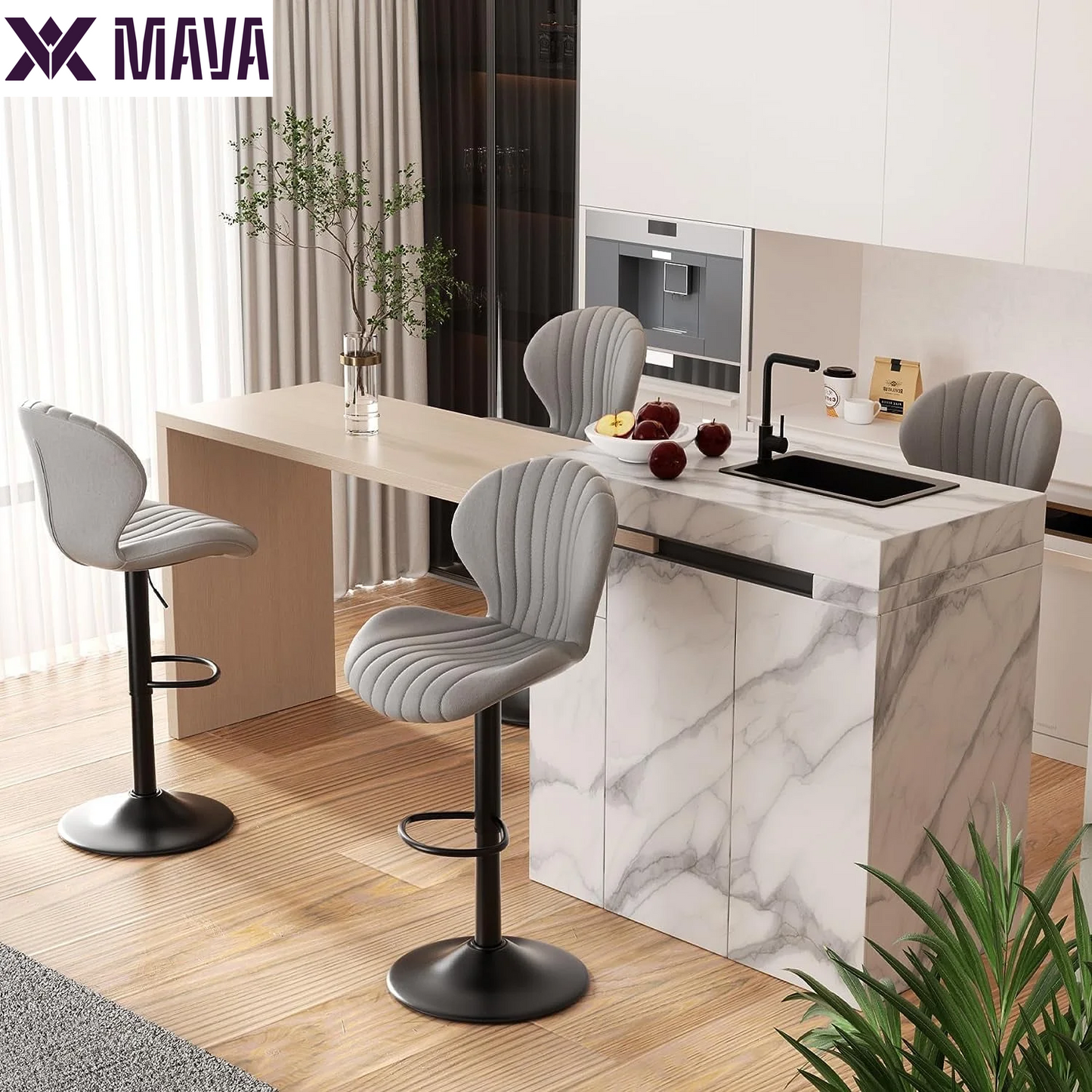 MAVA Bar Stools Set of 2, Modern Swivel Bar Chairs with Mid Back and Adjustable Seat Height