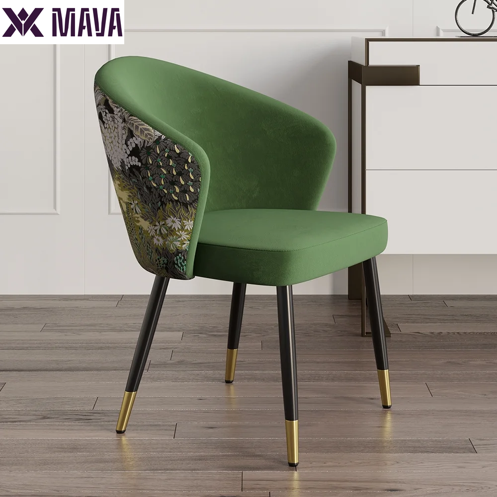 MAVA Green Upholstered Velvet Dining Chair Modern Arm Chair in Gold & Black