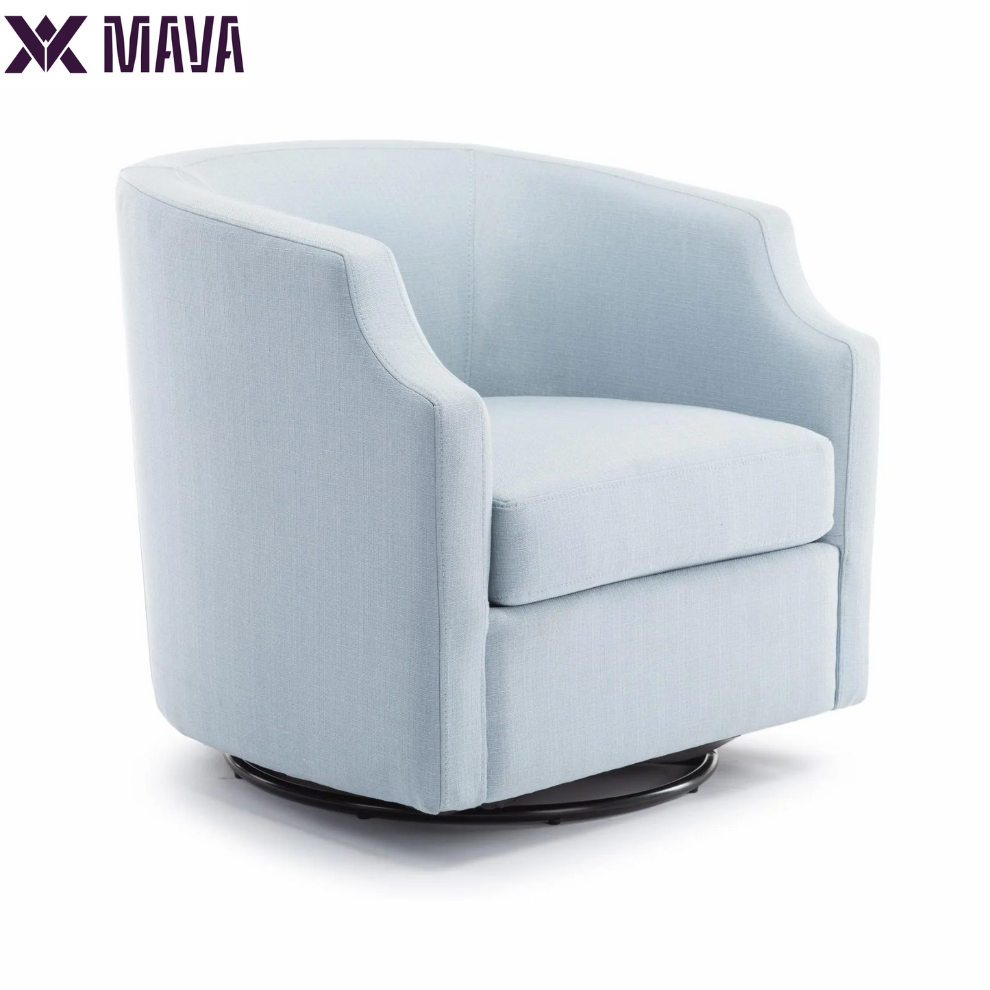 MAVA White Linen Fabric Upholstered Modern Swivel and Rocker Barrel Chair