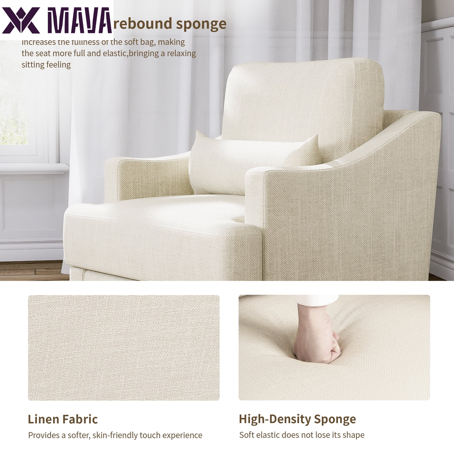 MAVA Modern 360° Degree Swivel Accent Chair with Metal Base Soft Lumbar Pillow for Living Room Bedroom