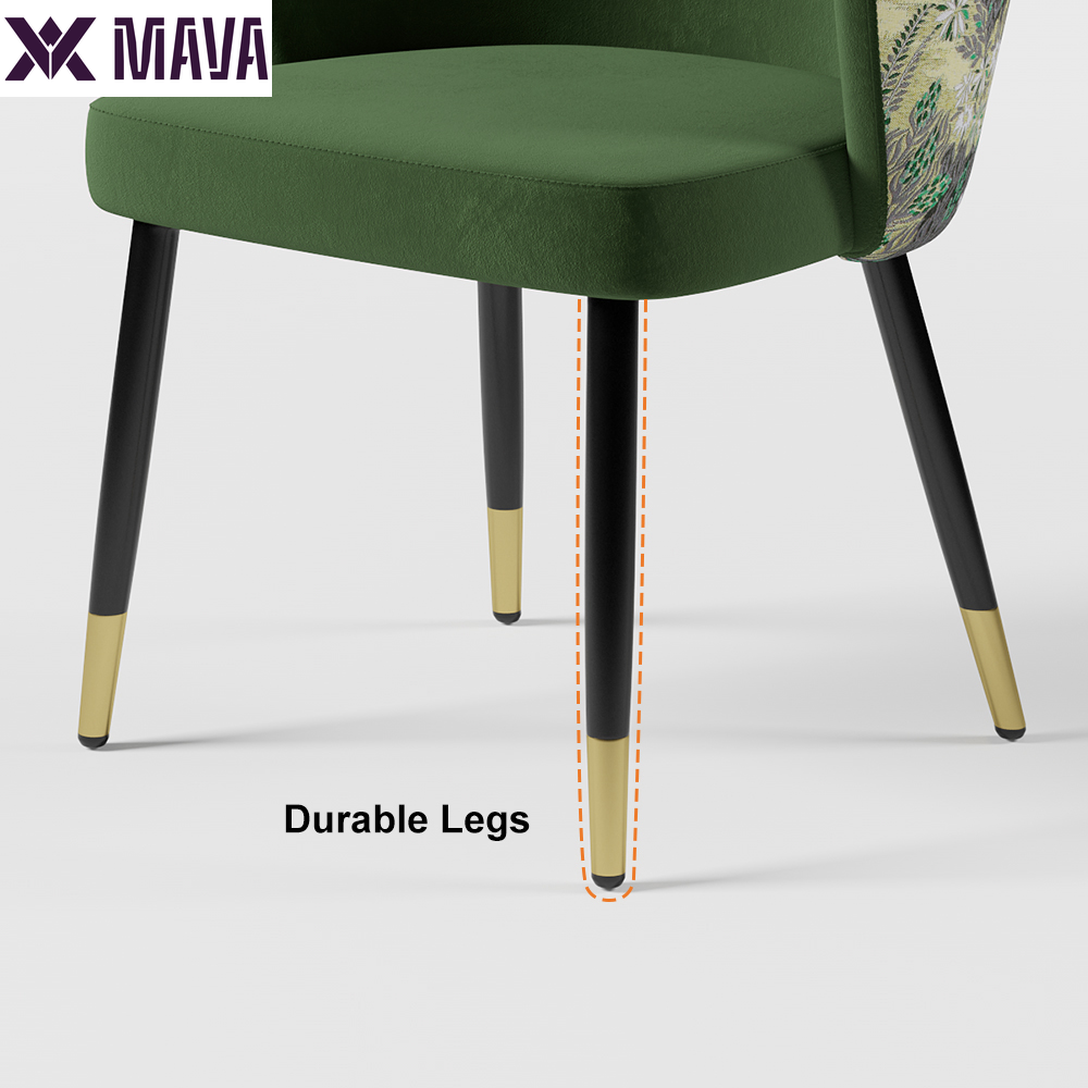 MAVA Green Upholstered Velvet Dining Chair Modern Arm Chair in Gold & Black