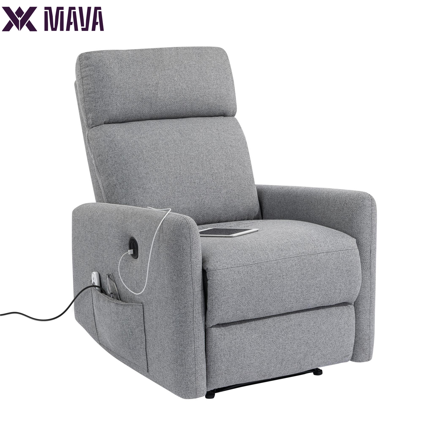 MAVA Power Recliner Chair with 8 Zone Massage and Lumbar Heat, Dark Gray Linen