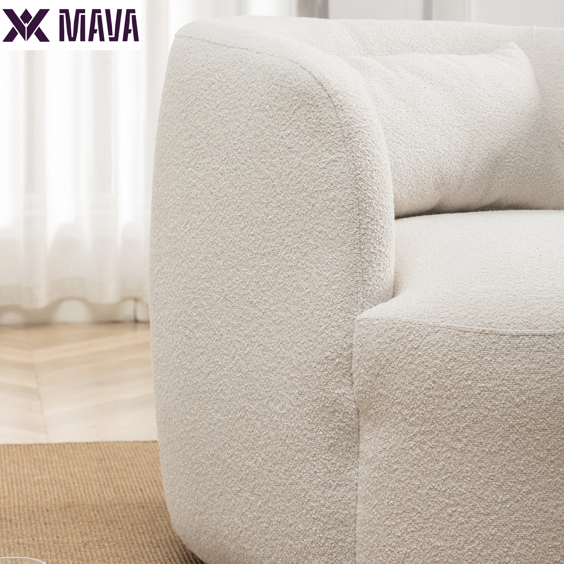 MAVA Beige Modern Boucle Upholstered 360° Swivel Accent Armchair