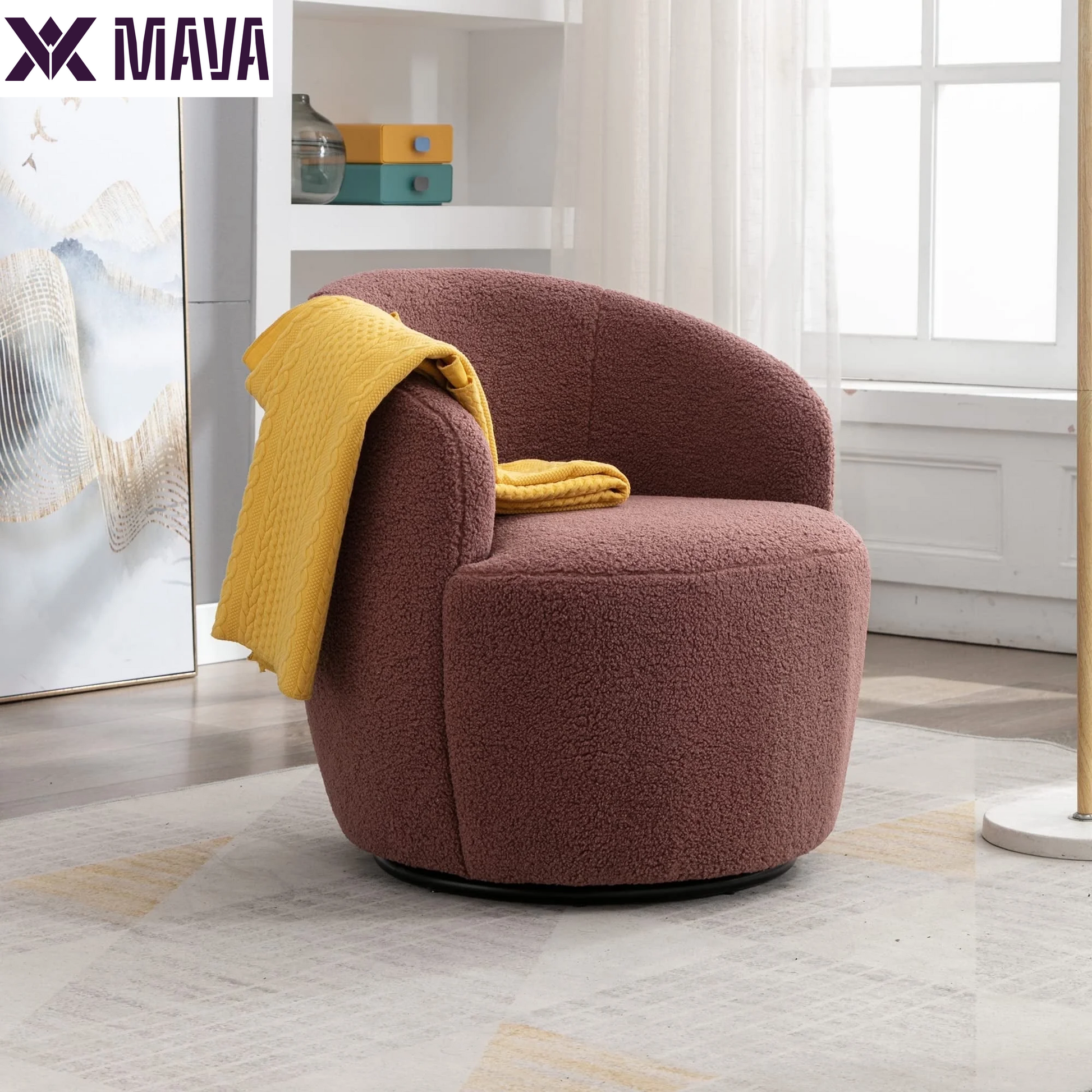 MAVA Swivel Barrel Chair Set of 2, Upholstered Boucle Swivel Accent Chair, Comfy Sherpa Swivel Lounge Chair, Modern 360 Swivel Arm Chair Reading Chair for Living Room Bedroom Club, Ivory Chenille