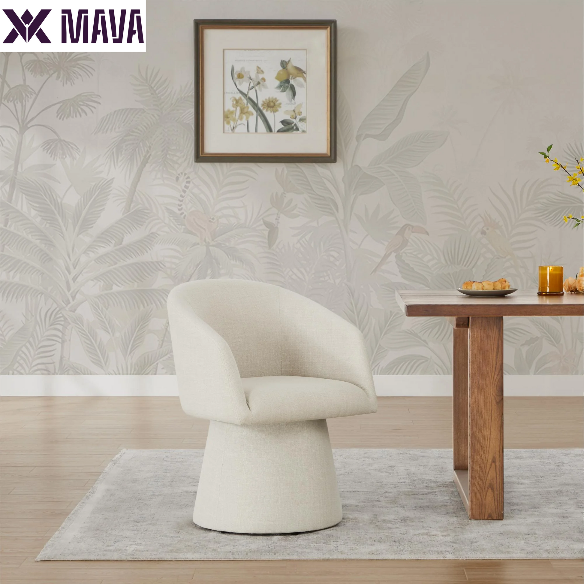 MAVA Swivel Dining Chair, Modern Upholstered Dining Room Chairs for Kitchen Island, Fabric in Linen