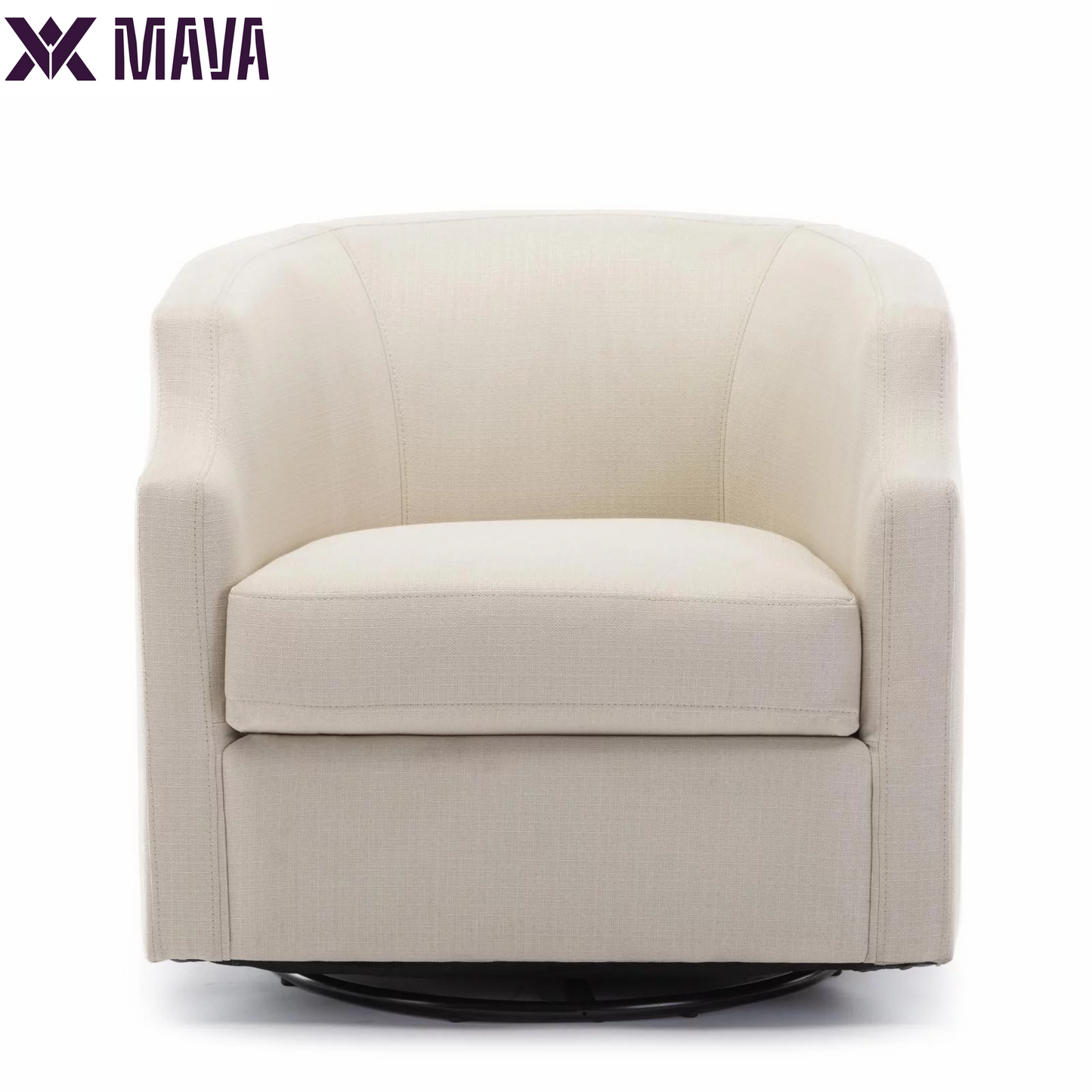 MAVA White Linen Fabric Upholstered Modern Swivel and Rocker Barrel Chair