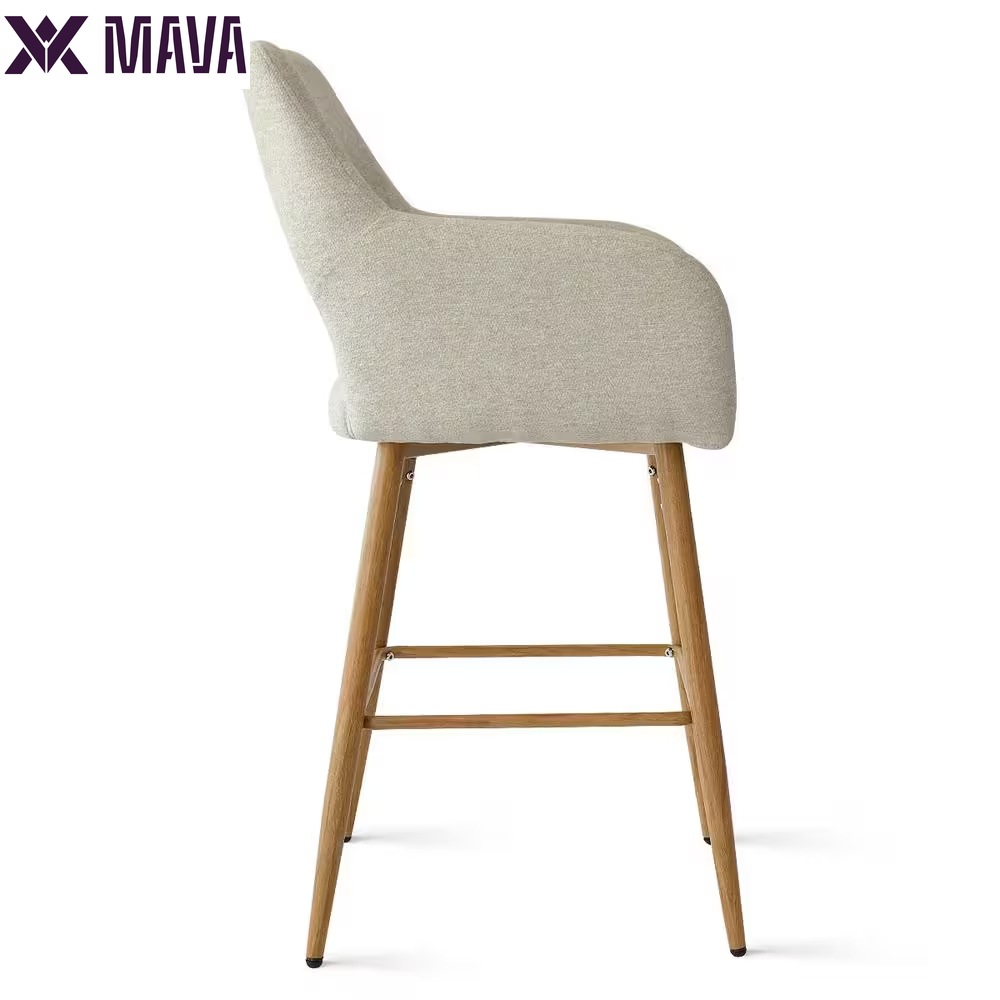 MAVA 25.5 In. Beige Counter Stool Metal Frame with Arm (Set of 2)