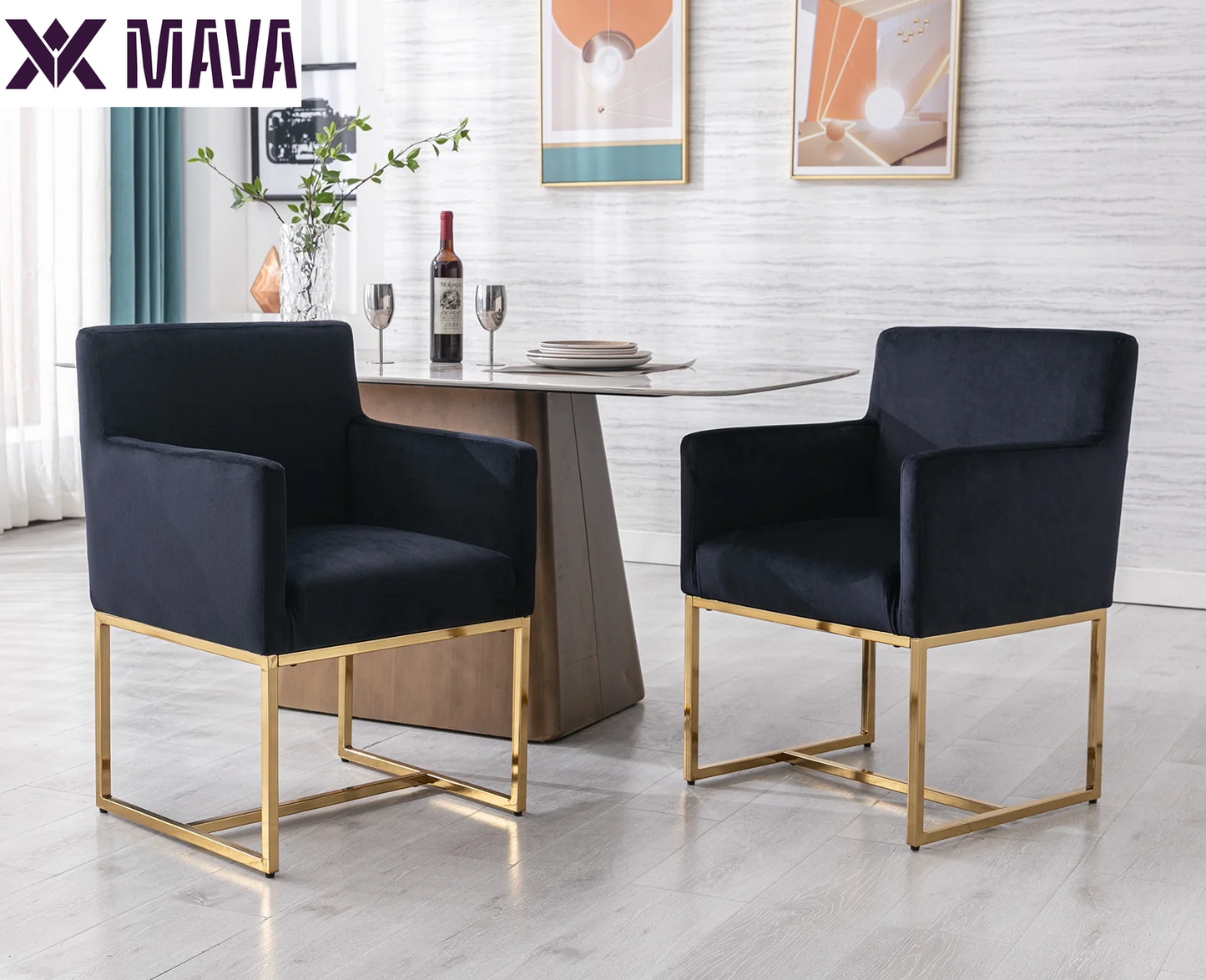 MAVA Modern Linen Upholstered Dining Chairs Set of 2, Kitchen Chairs with Arm and Gold Finish Metal Frame, Accent Armchair with Back for Living Room Dining Room Bedroom Reception Room, Cream