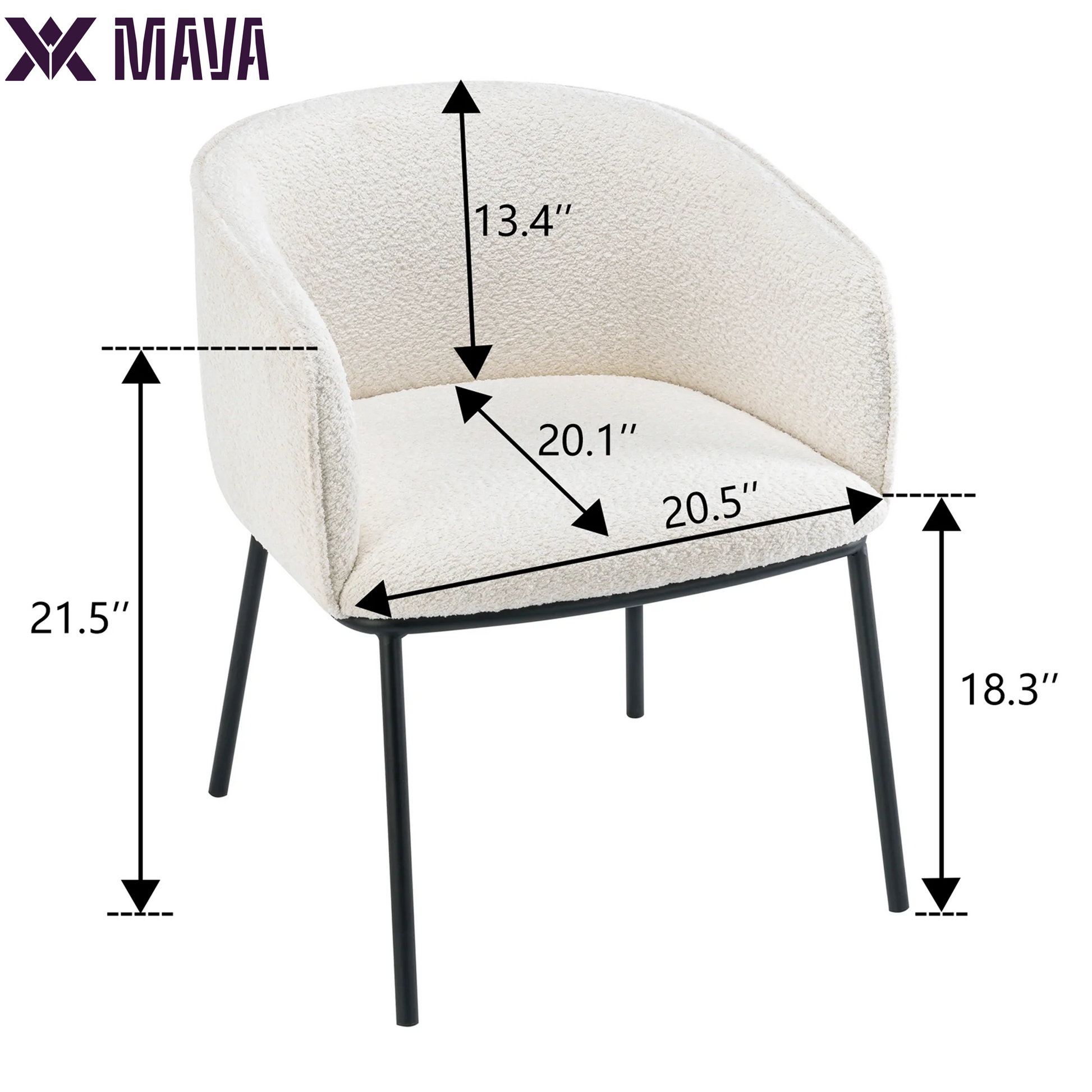 MAVA Boucle Barrel Accent Chair for Living Room Bedroom Dining Room, Upholstered, Modern (White)