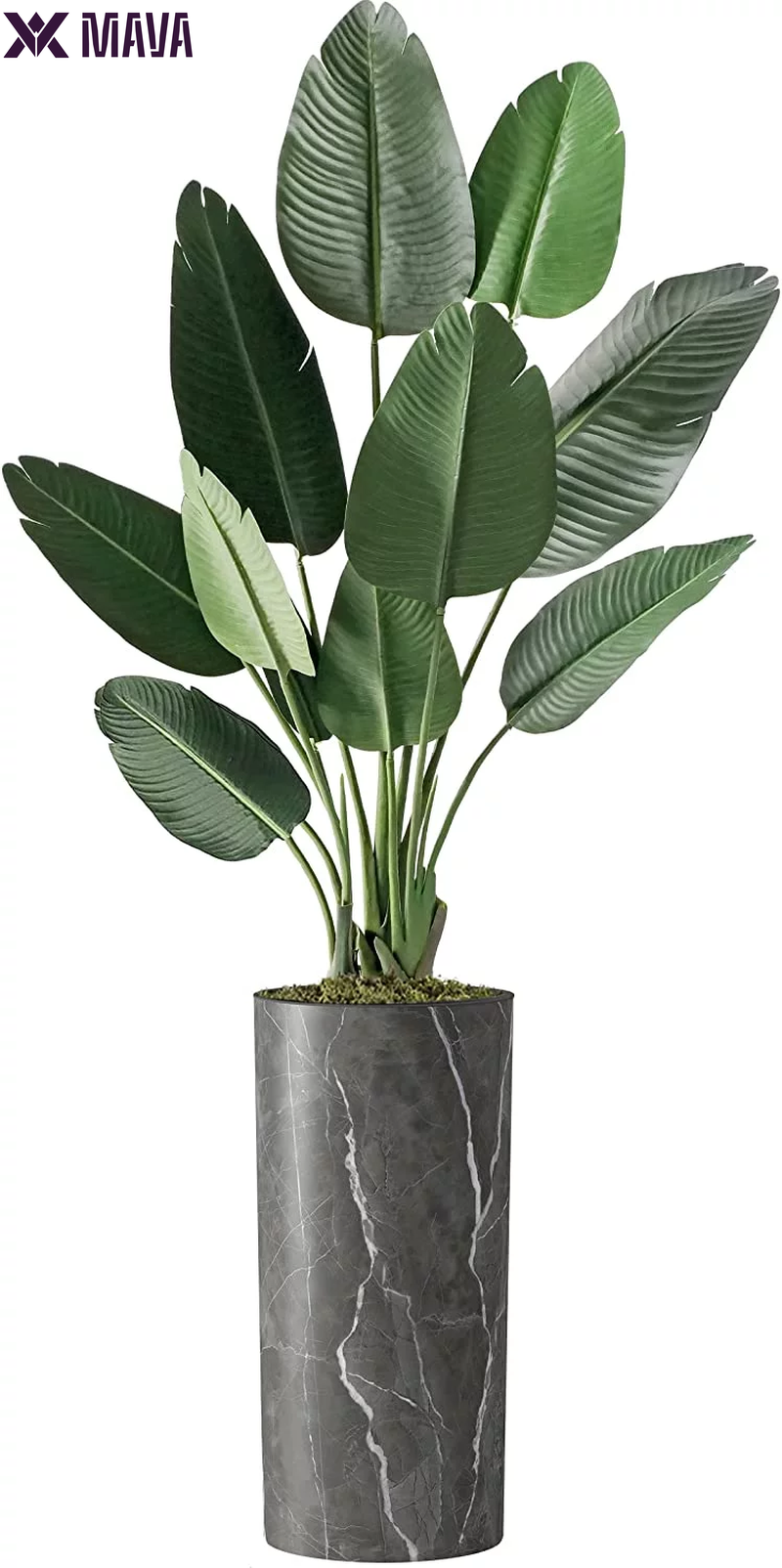 MAVA Artificial Tree in Geometric Spiral Pattern Planter, Fake Bird of Paradise Silk Tree for Indoor and Outdoor Home Decoration - 67" Overall Tall (Plant Pot plus Tree)