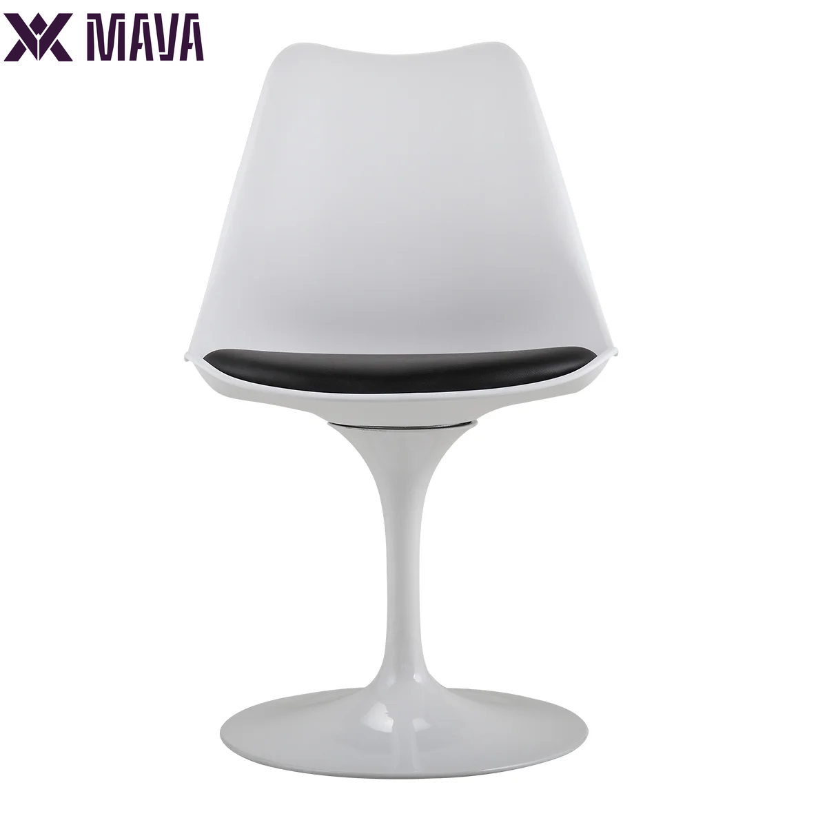 MAVA Swivel Tulip Side Chair for Kitchen and Dining Room Bar with Cushioned Seat and Curved Backrest, White and Black