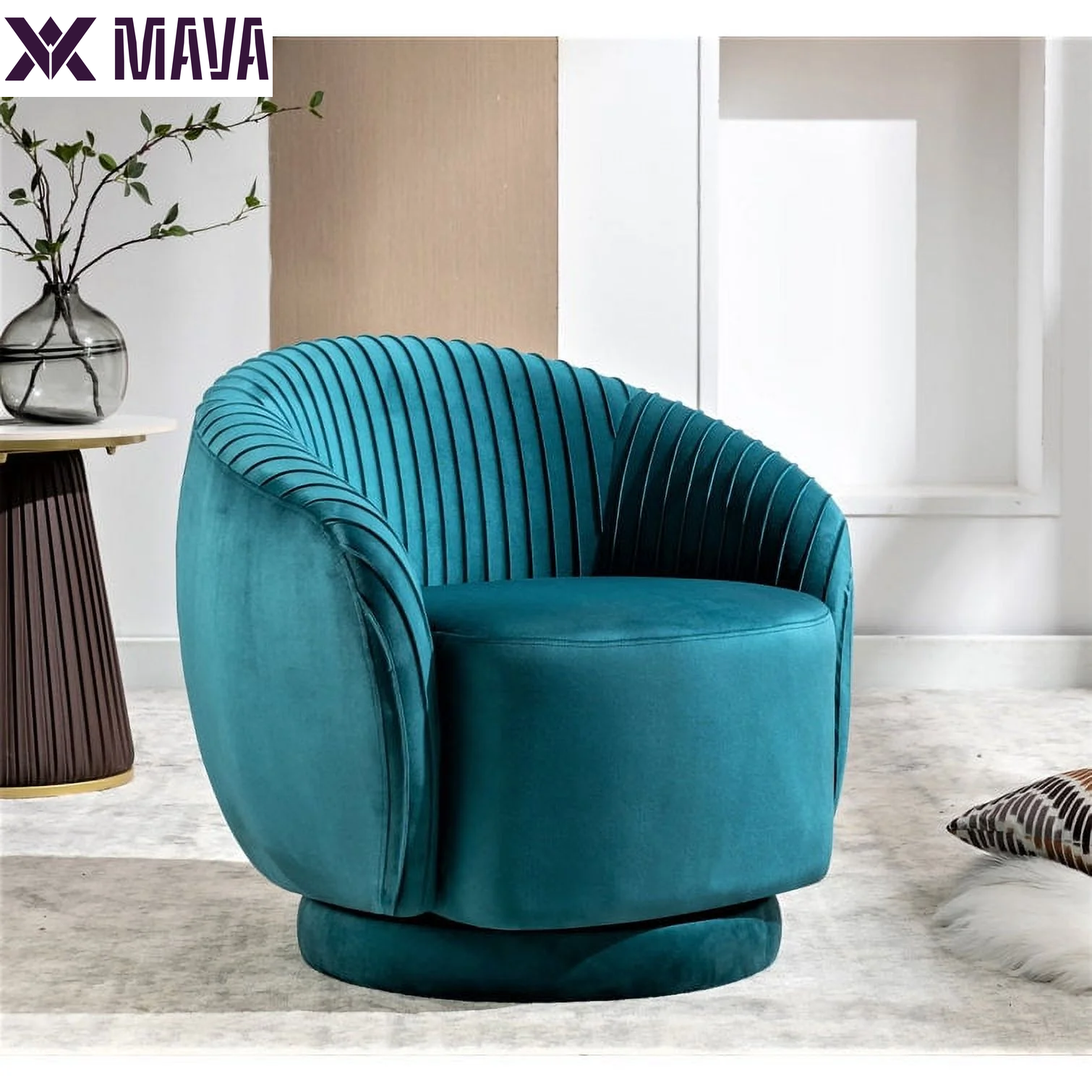 MAVA Modern Barrel Swivel Chair with Plush Velvet Upholstery and Smooth 360° Rotation