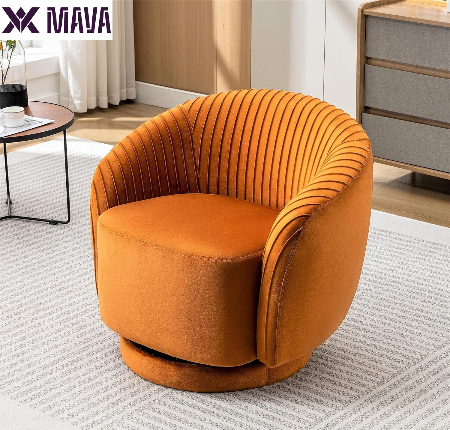 MAVA Modern Barrel Swivel Chair with Plush Velvet Upholstery and Smooth 360° Rotation