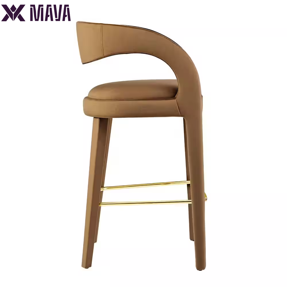 MAVA 30 In. in Brown Gold Rubber Wood Performance Velvet Bar Stool Set of 2