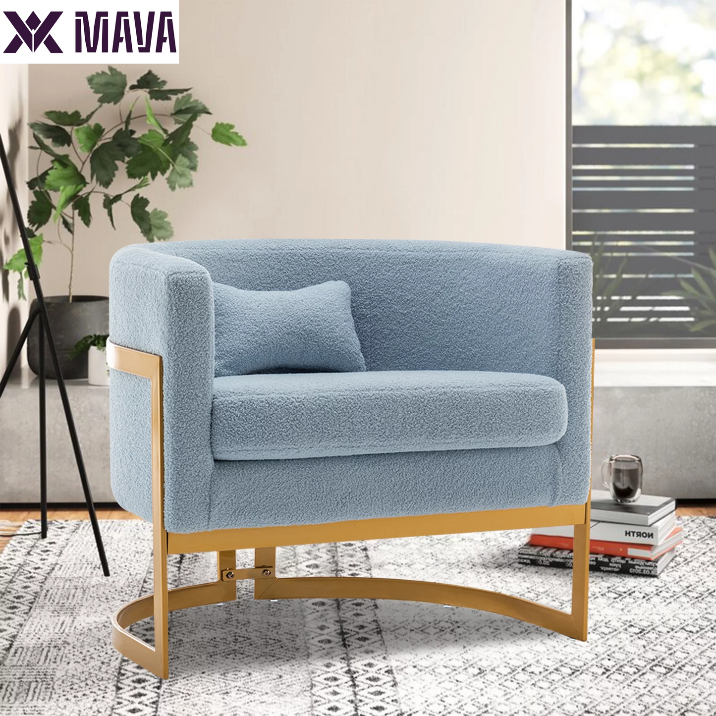 MAVA Velvet Barrel Living Room Accent Chair, Modern Mid Century Arm Lounge Chair