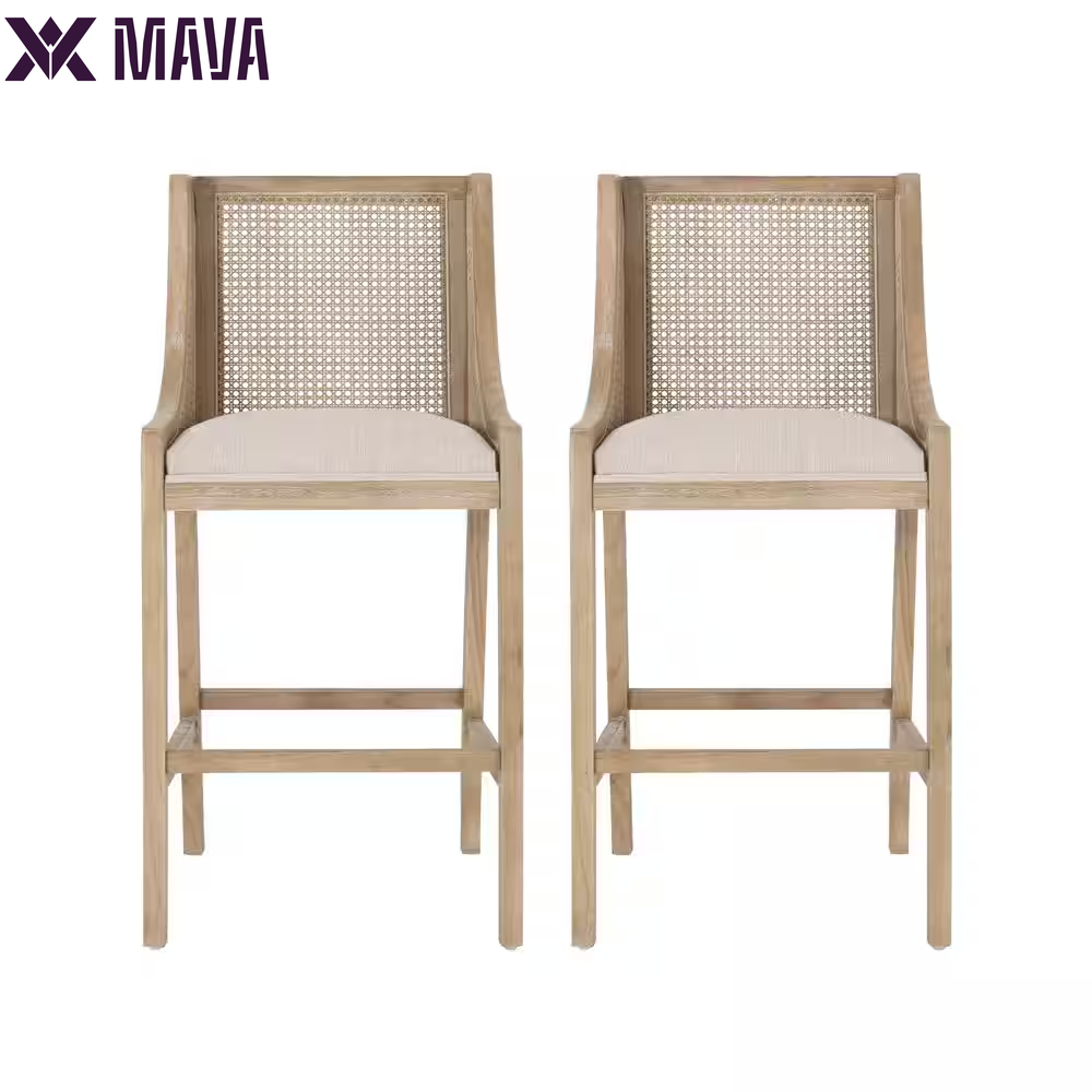 MAVA 30 In. Charcoal and Natural Upholstered Rubberwood Bar Stool (Set of 2)