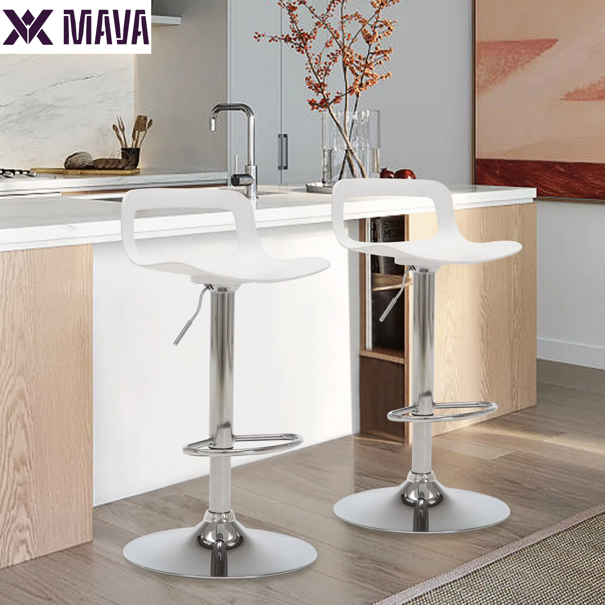 MAVA Swivel Bar Stool Adjustable-Height Barstools Modern Black Bar Chairset of 2