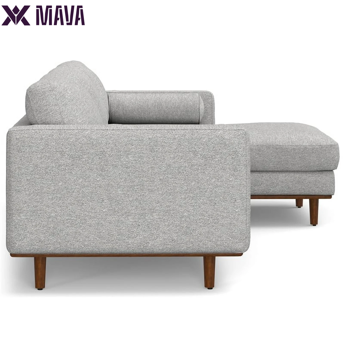 MAVA Mid Century Sectional 102 Inch Wide Sofa in Mist Grey Woven-Blend Fabric