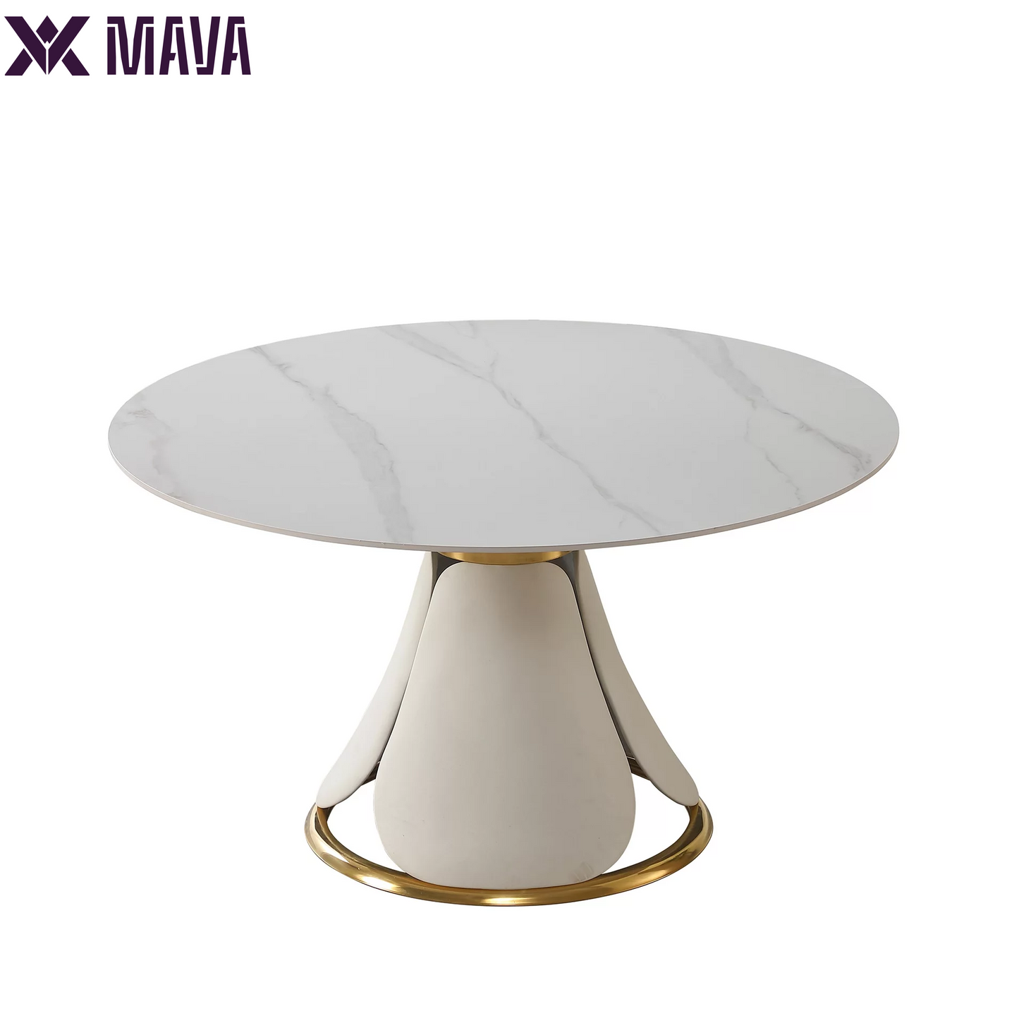 MAVA 59”  Sintered Stone round Kitchen Dining Table Set with 31.5” round Turntable for 6 People with Stainless Steel Base with 6 Chairs