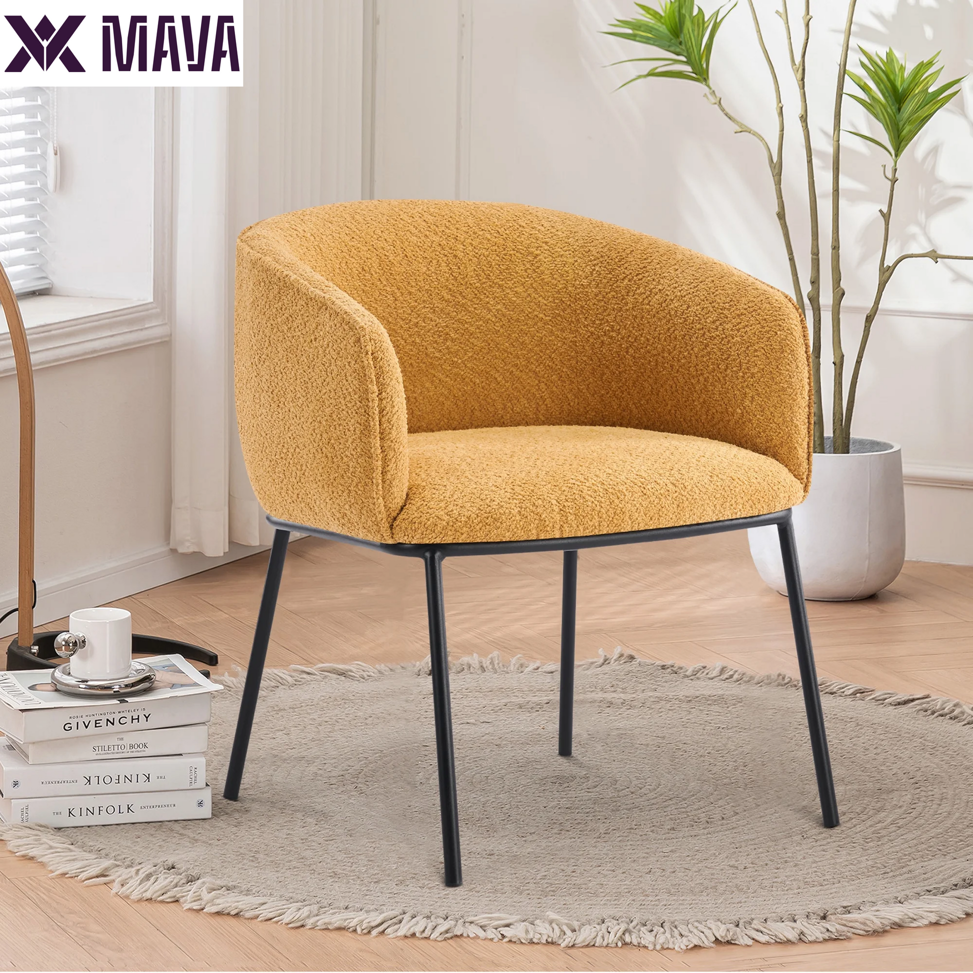 MAVA Boucle Barrel Accent Chair for Living Room Bedroom Dining Room, Upholstered, Modern (White)