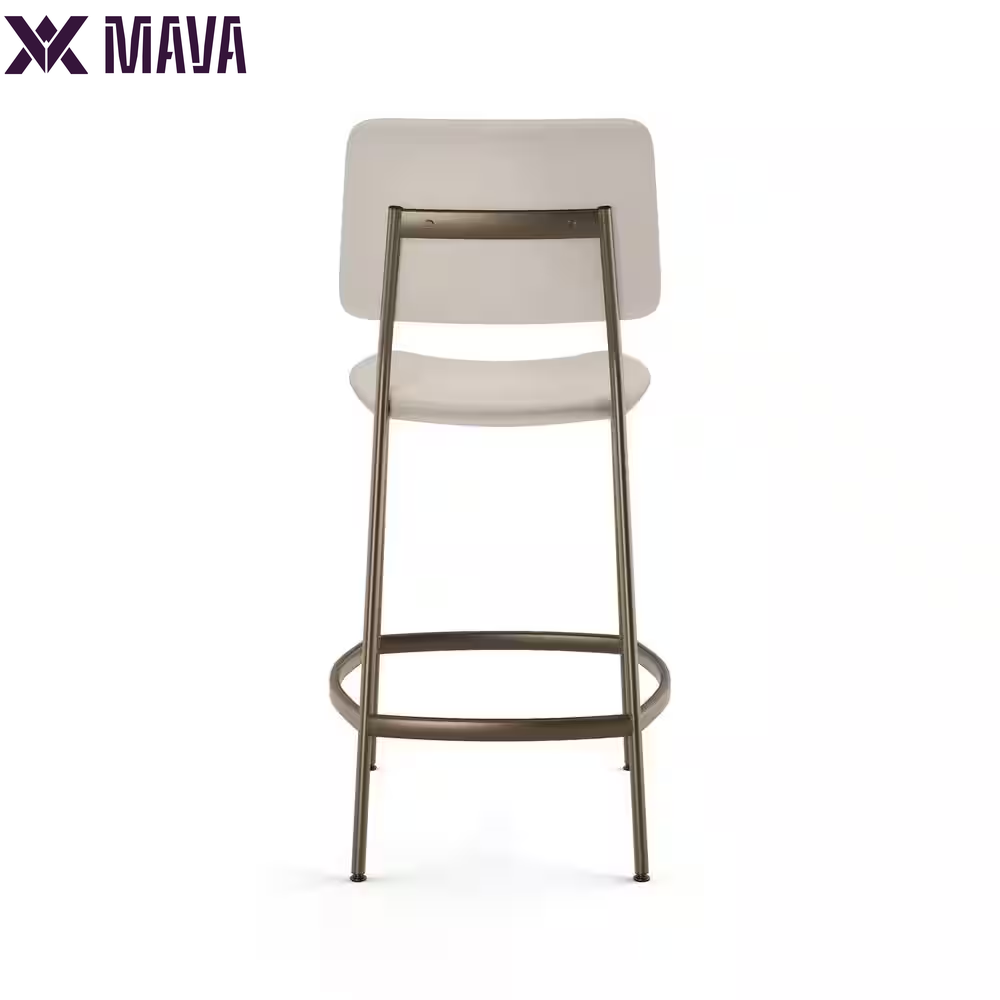 MAVA 26.5 In. Low Back Counter Stool Cream Faux Leather / Bronze Metal