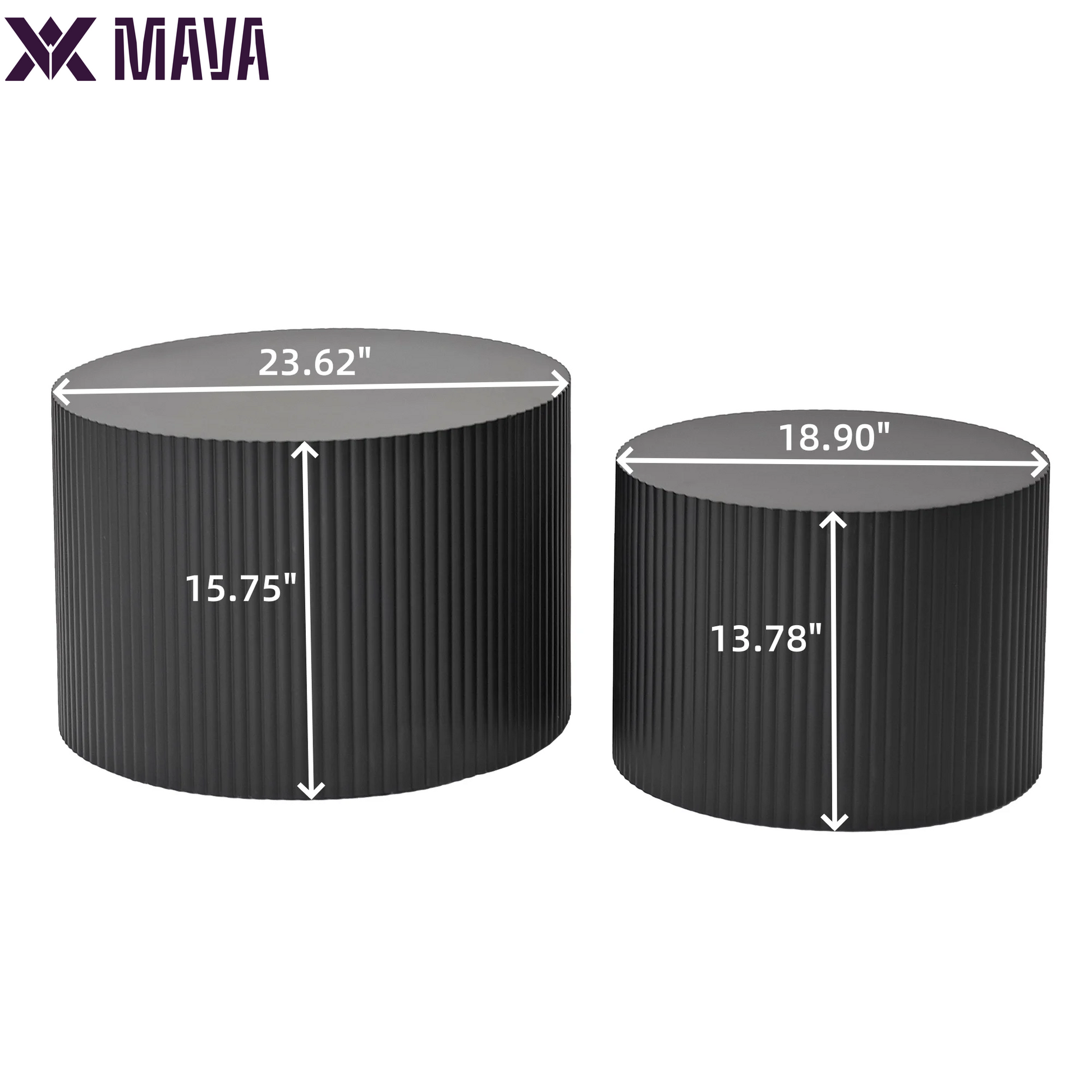 MAVA Coffee Table Set of 2, Modern Drum Side Table End Table, Wave Stripe round Coffee Table for Living Room, Bedroom, Black