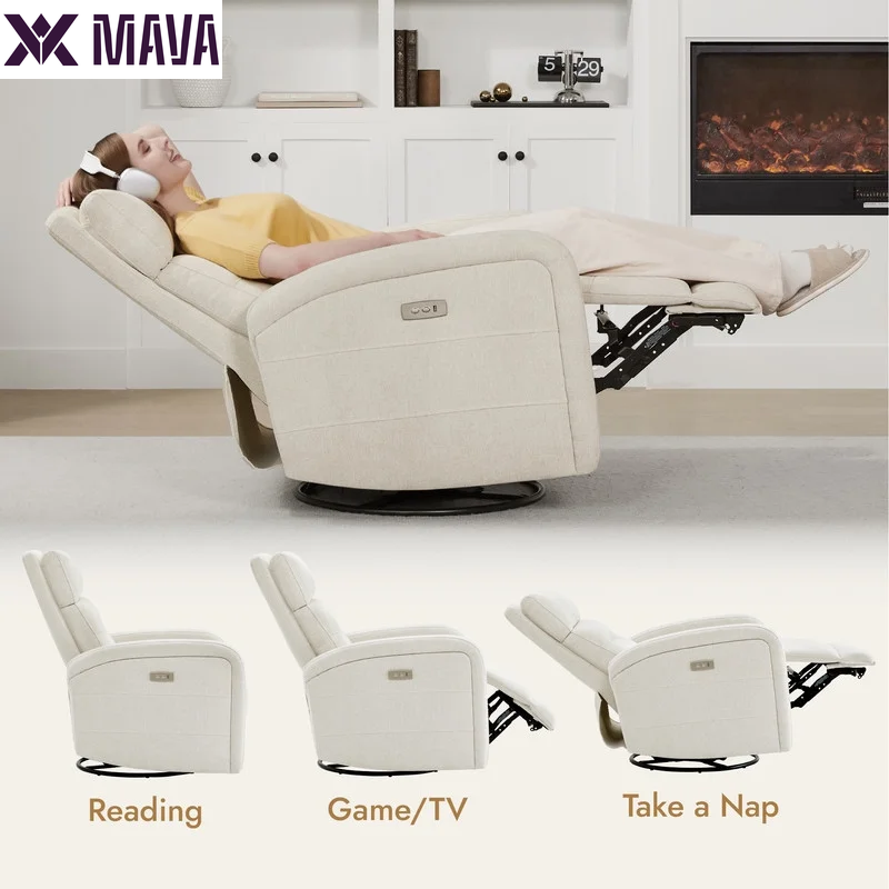 MAVA Fabric Electric Power Glider Swivel Rocker Recliner Chair for Nursery with USB Charge, Linen