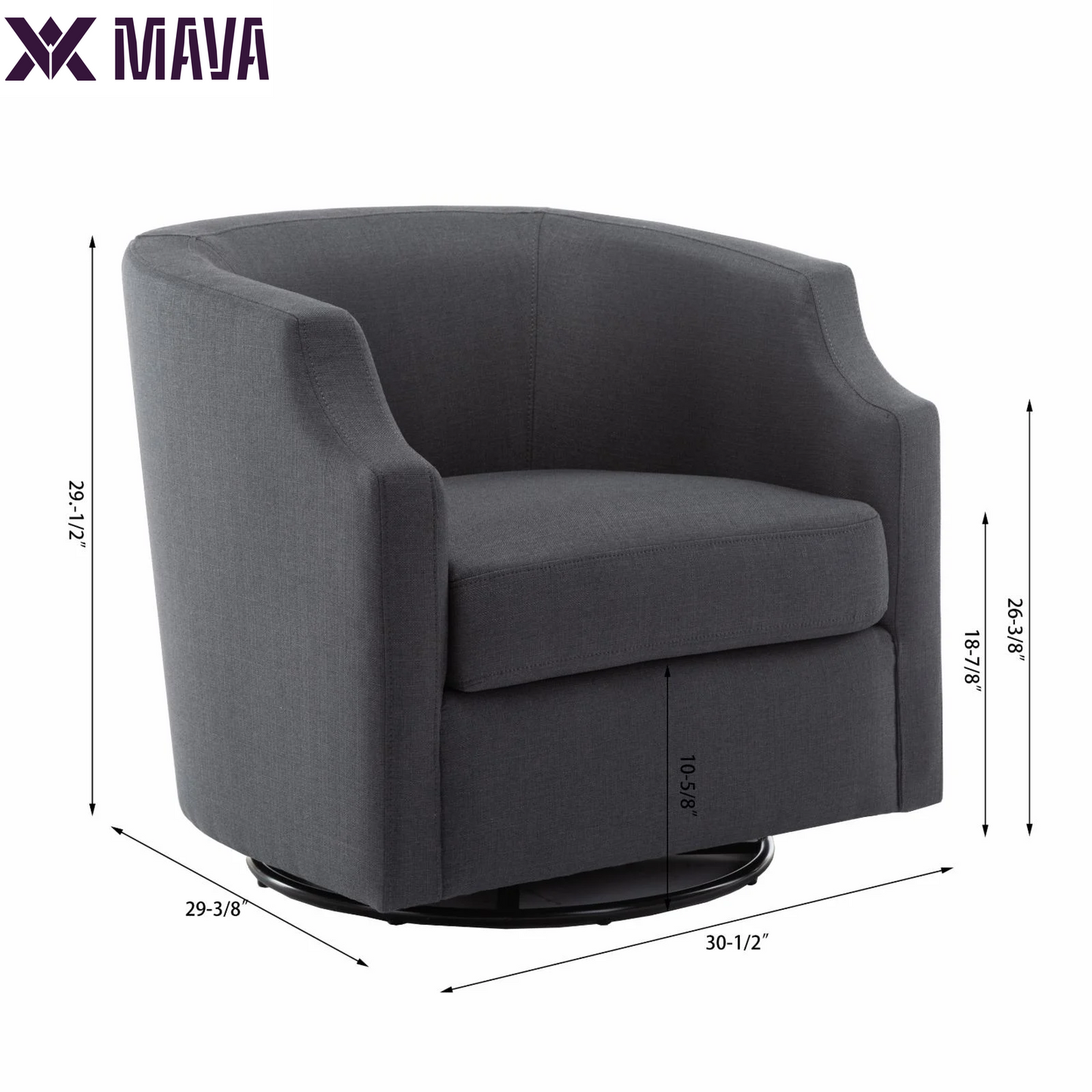 MAVA White Linen Fabric Upholstered Modern Swivel and Rocker Barrel Chair