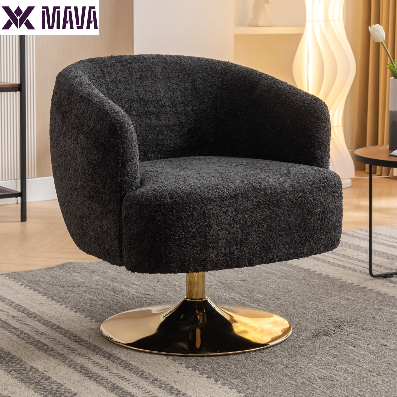 MAVA Accent Swivel Chair, Sofa Chairs with Gold Metal round Base,Home Office Chair for Hotel, Bedroom, Office, Lounge,White