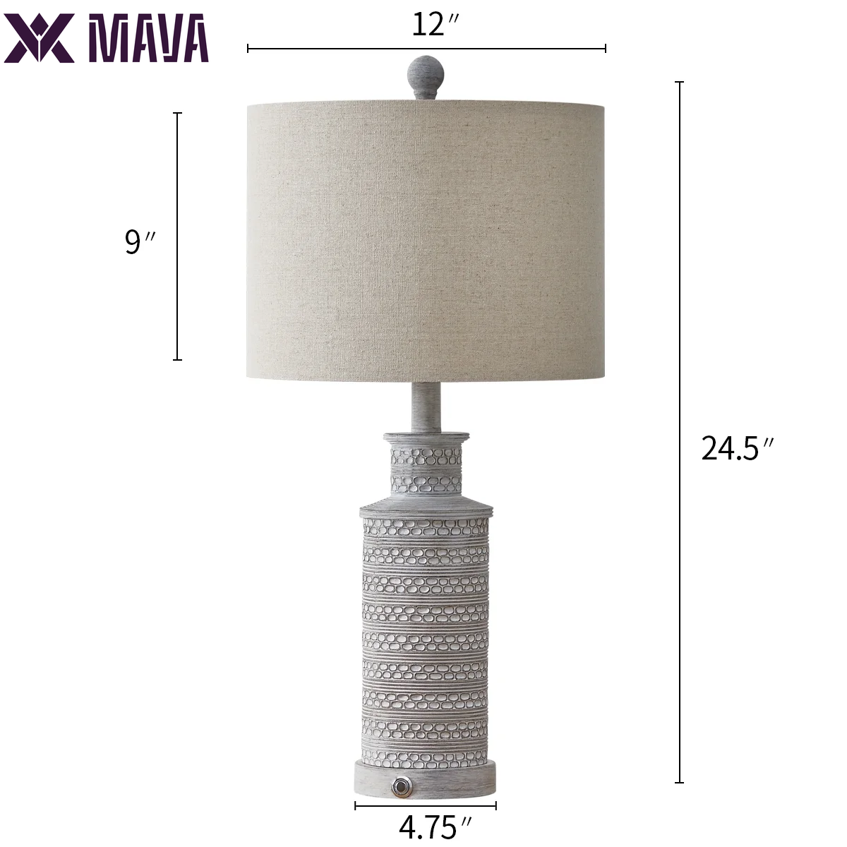 MAVA Dimmable Table Lamp Set of 2 with USB Ports for Bedroom Living Room 24.5"