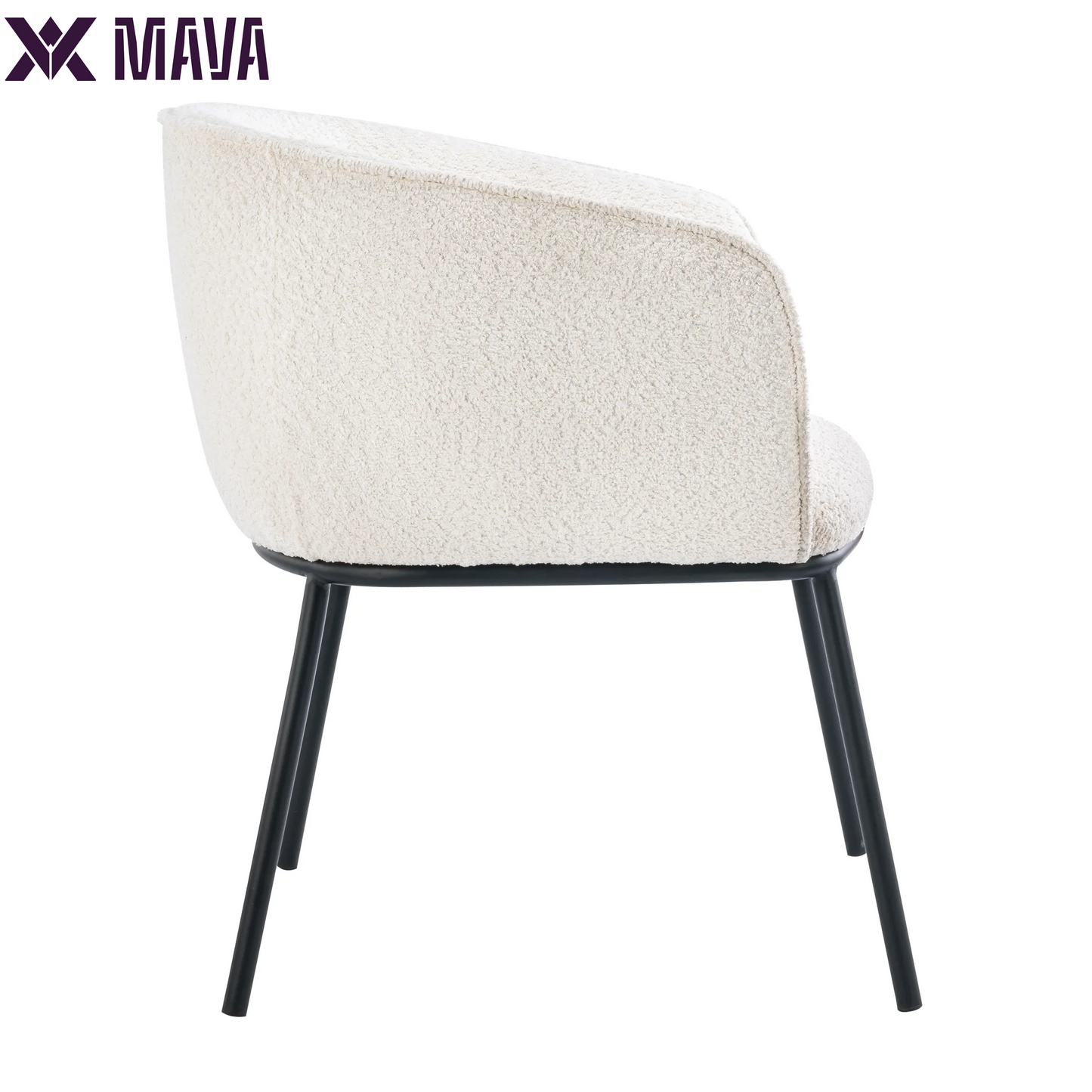 MAVA Boucle Barrel Accent Chair for Living Room Bedroom Dining Room, Upholstered, Modern (White)