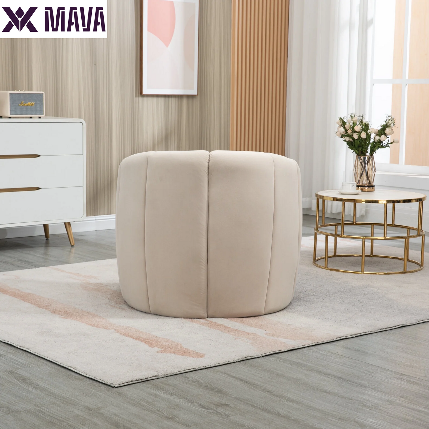 MAVA Modern Velvet Accent Chair with Ottoman, Upholstered Armchair with Wooden Frame