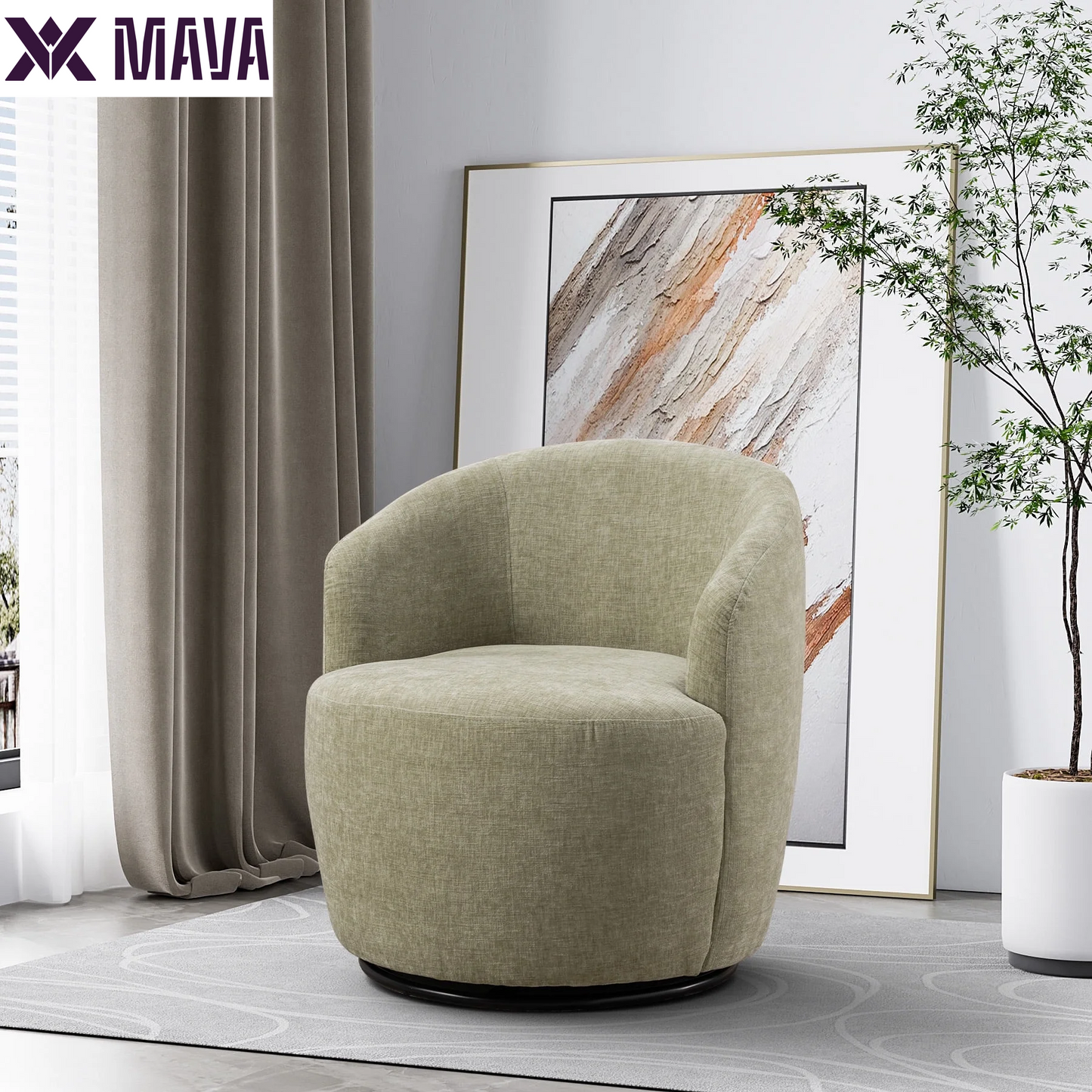 MAVA Swivel Barrel Chair Set of 2, Upholstered Boucle Swivel Accent Chair, Comfy Sherpa Swivel Lounge Chair, Modern 360 Swivel Arm Chair Reading Chair for Living Room Bedroom Club, Ivory Chenille