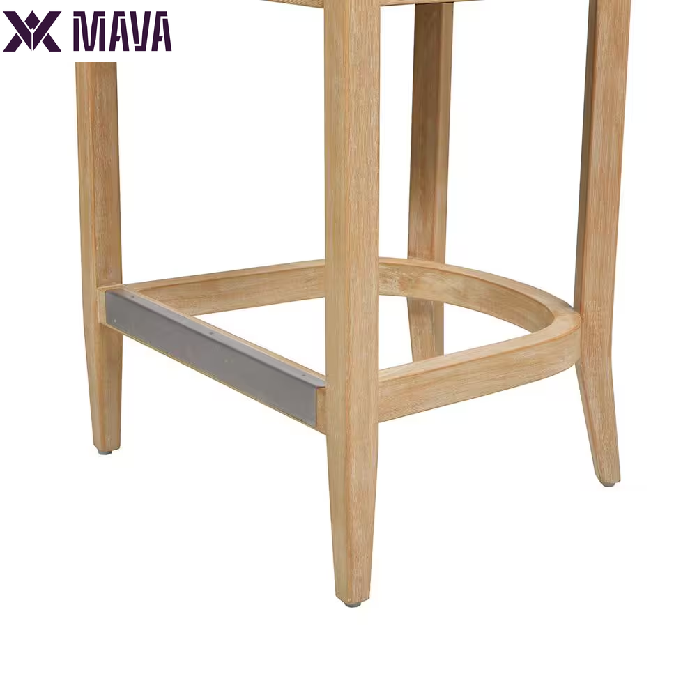 MAVA Americana 26 In. Mid-Century Modern Ivory White Cane Rattan Back Wood Frame Kitchen Counter Height Bar Stool