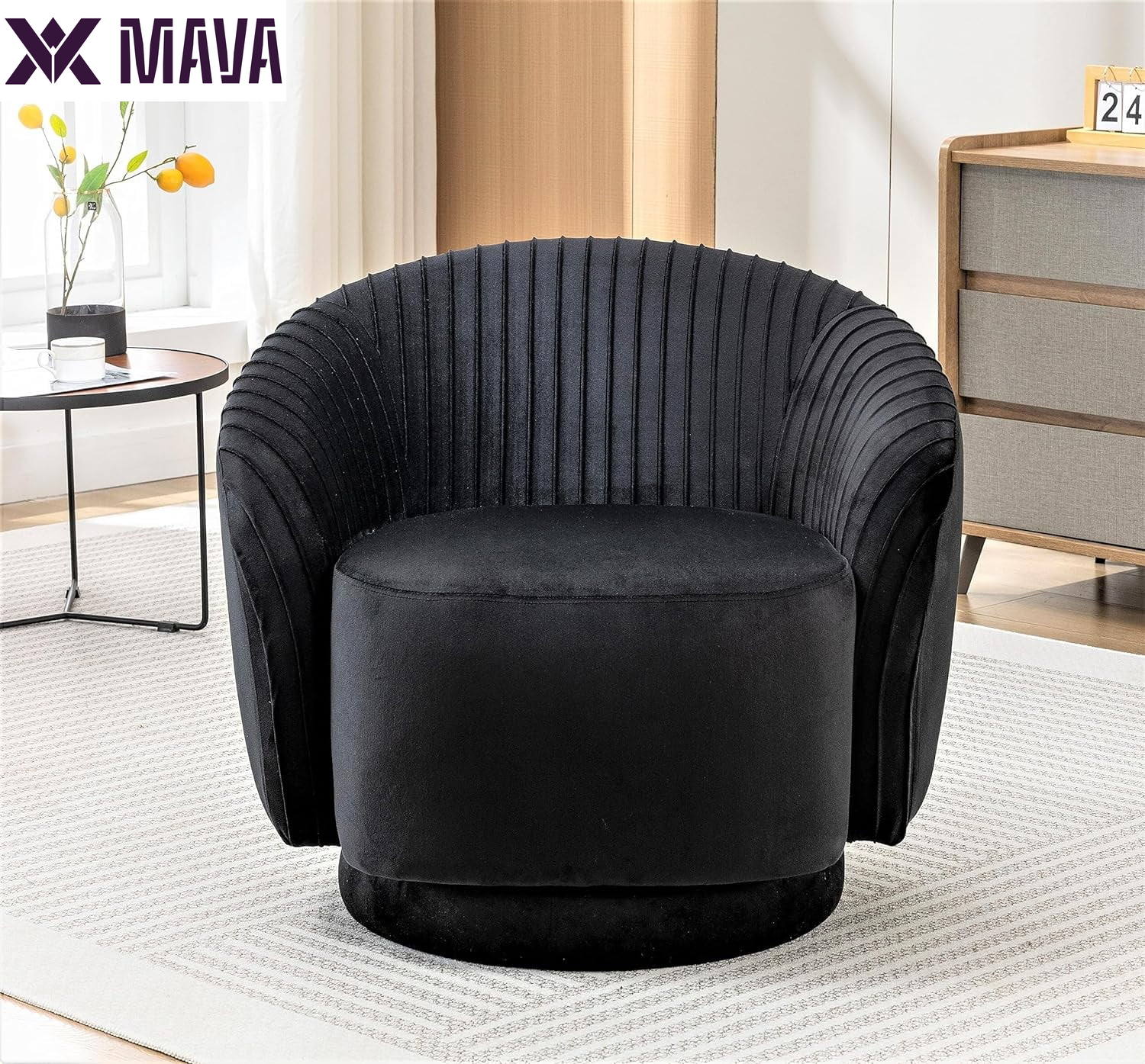 MAVA Modern Barrel Swivel Chair with Plush Velvet Upholstery and Smooth 360° Rotation