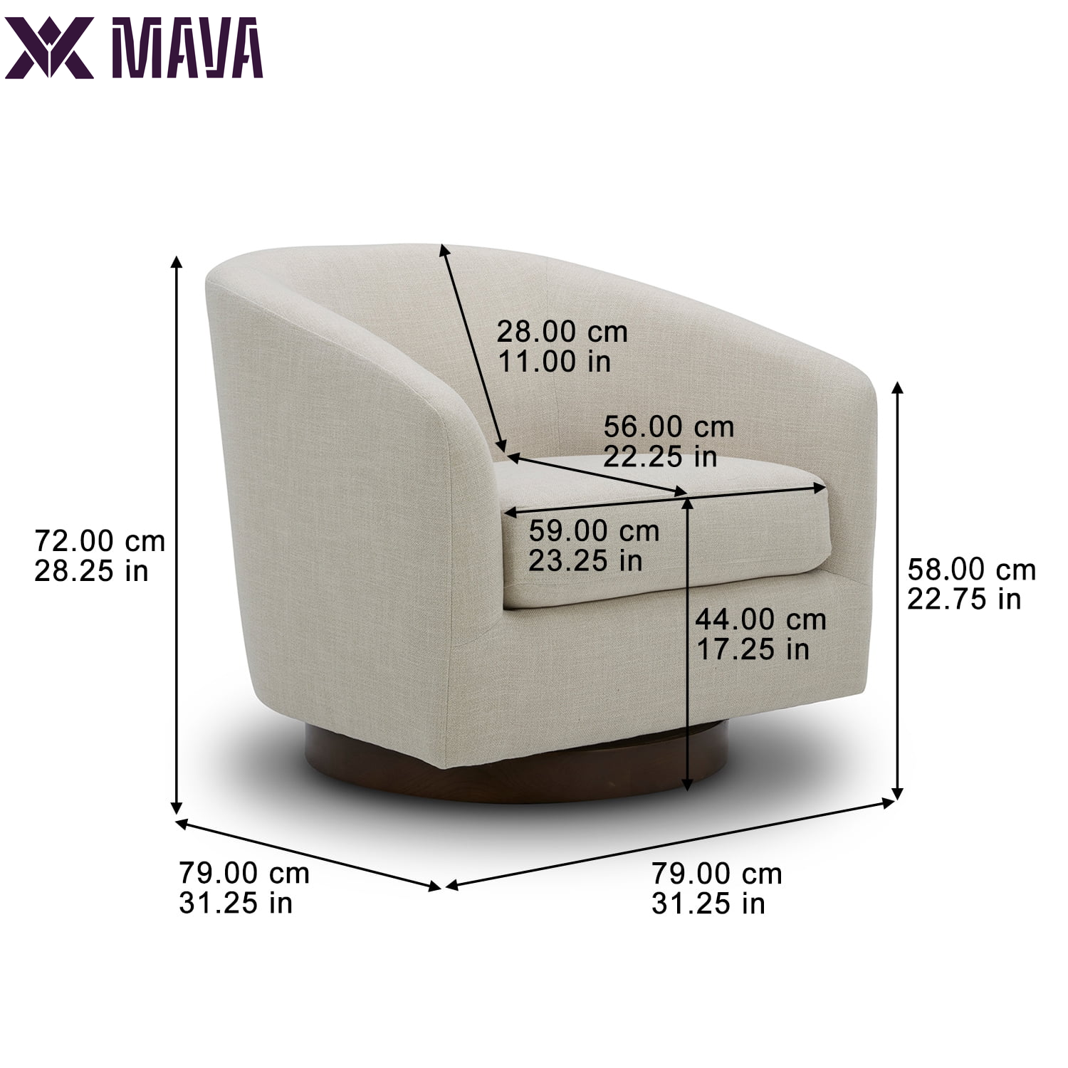 MAVA Wooden Base Modern Swivel Chair, Linen