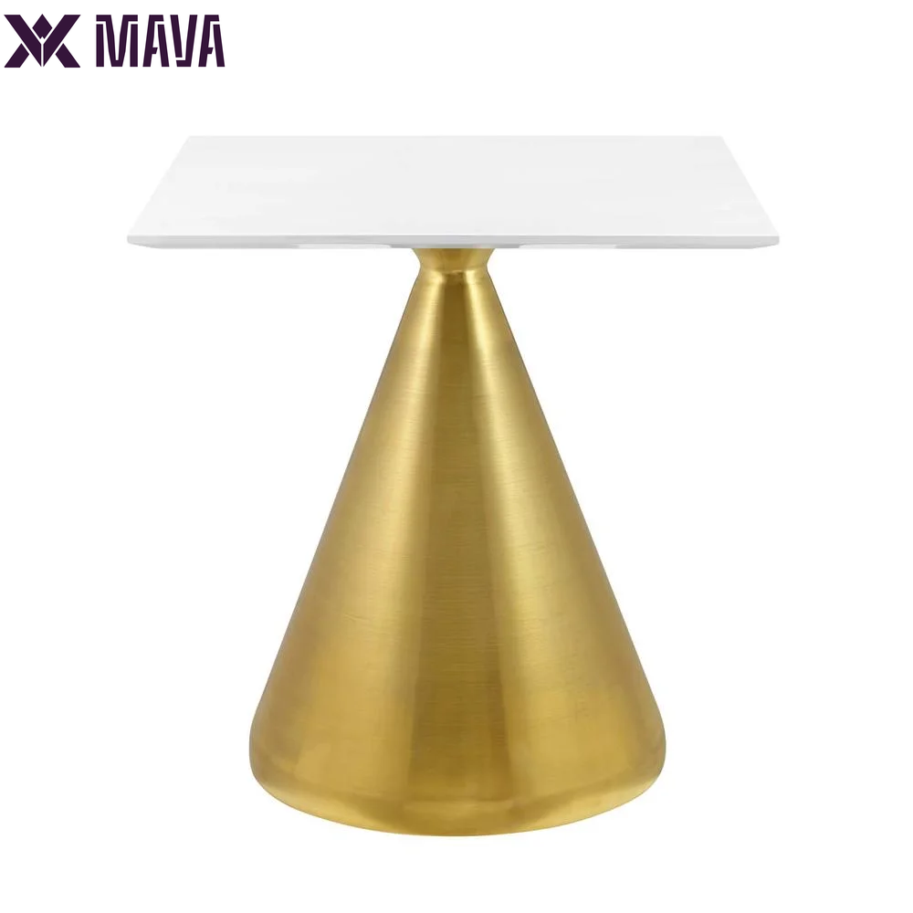 MAVA 28" Square Dining Table in Gold White