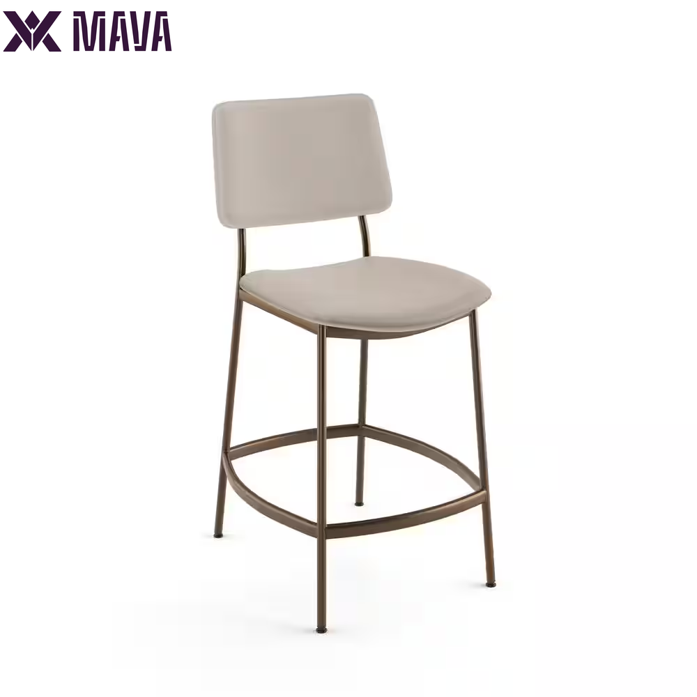 MAVA 26.5 In. Low Back Counter Stool Cream Faux Leather / Bronze Metal