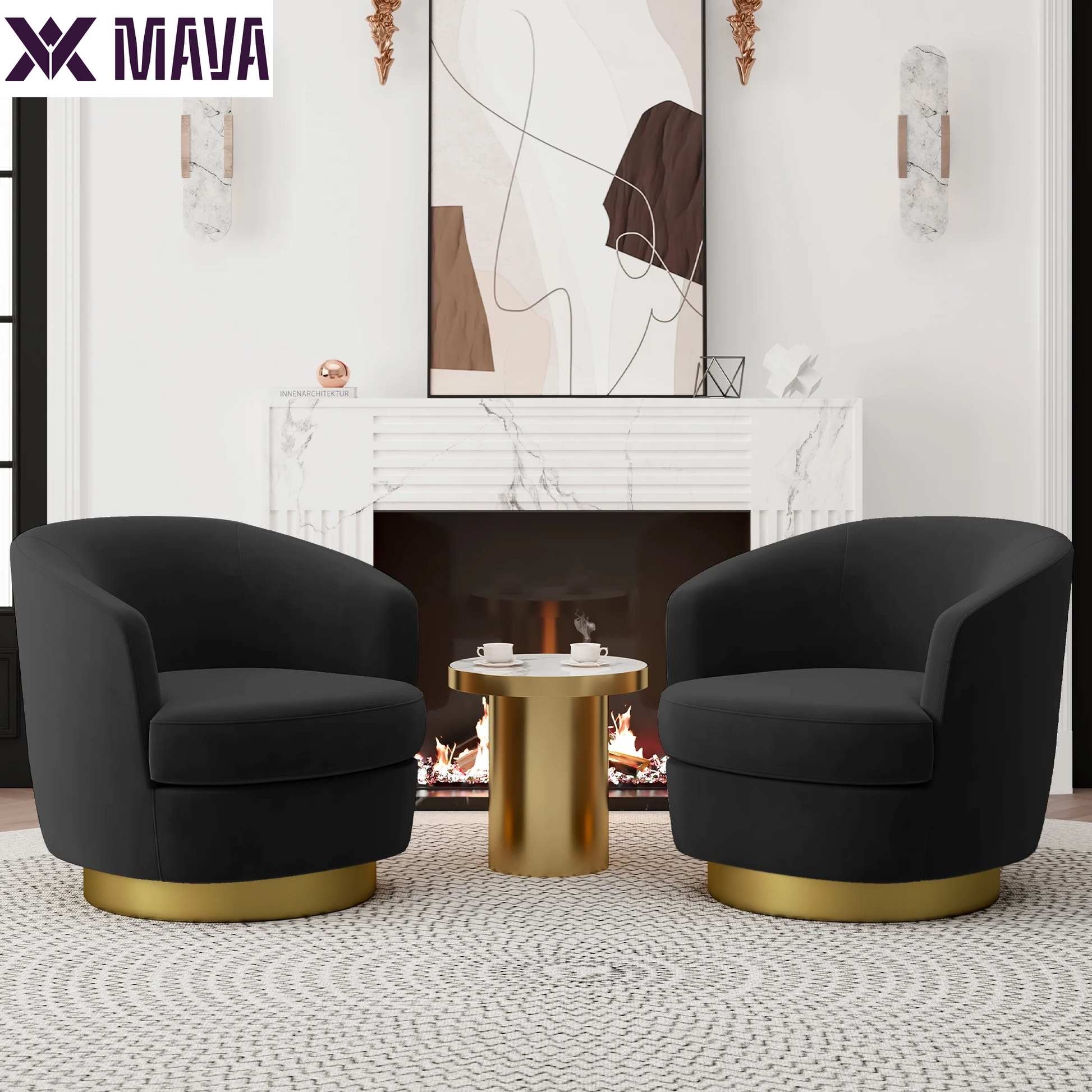 MAVA Swivel Accent Chair, round Barrel Chair 360 Degree Swivel Armchair, Comfy Upholstered Club Chairs for Living Room Bedroom, Black