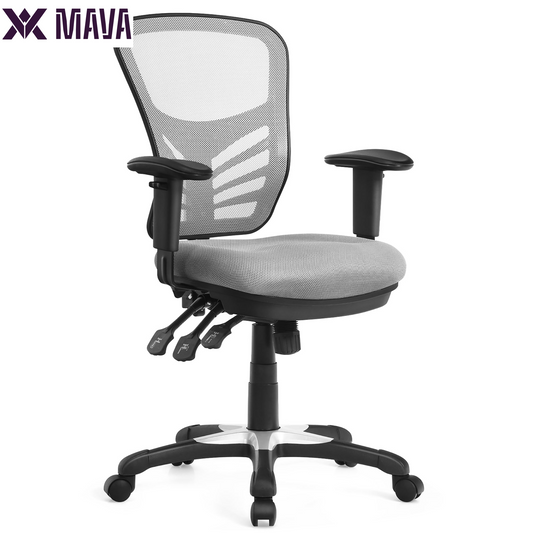 MAVA Mesh Office Chair 3-Paddle Computer Desk Chair W/ Adjustable Seat Grey