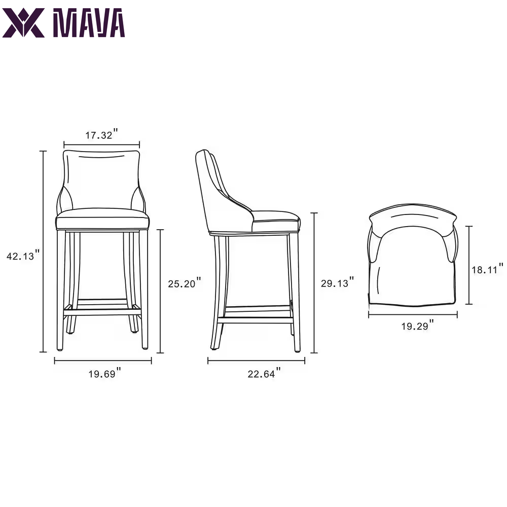 MAVA 29.13 In. Light Grey Beech Wood Bar Stool with Leatherette Upholstered Seat (Set of 3)