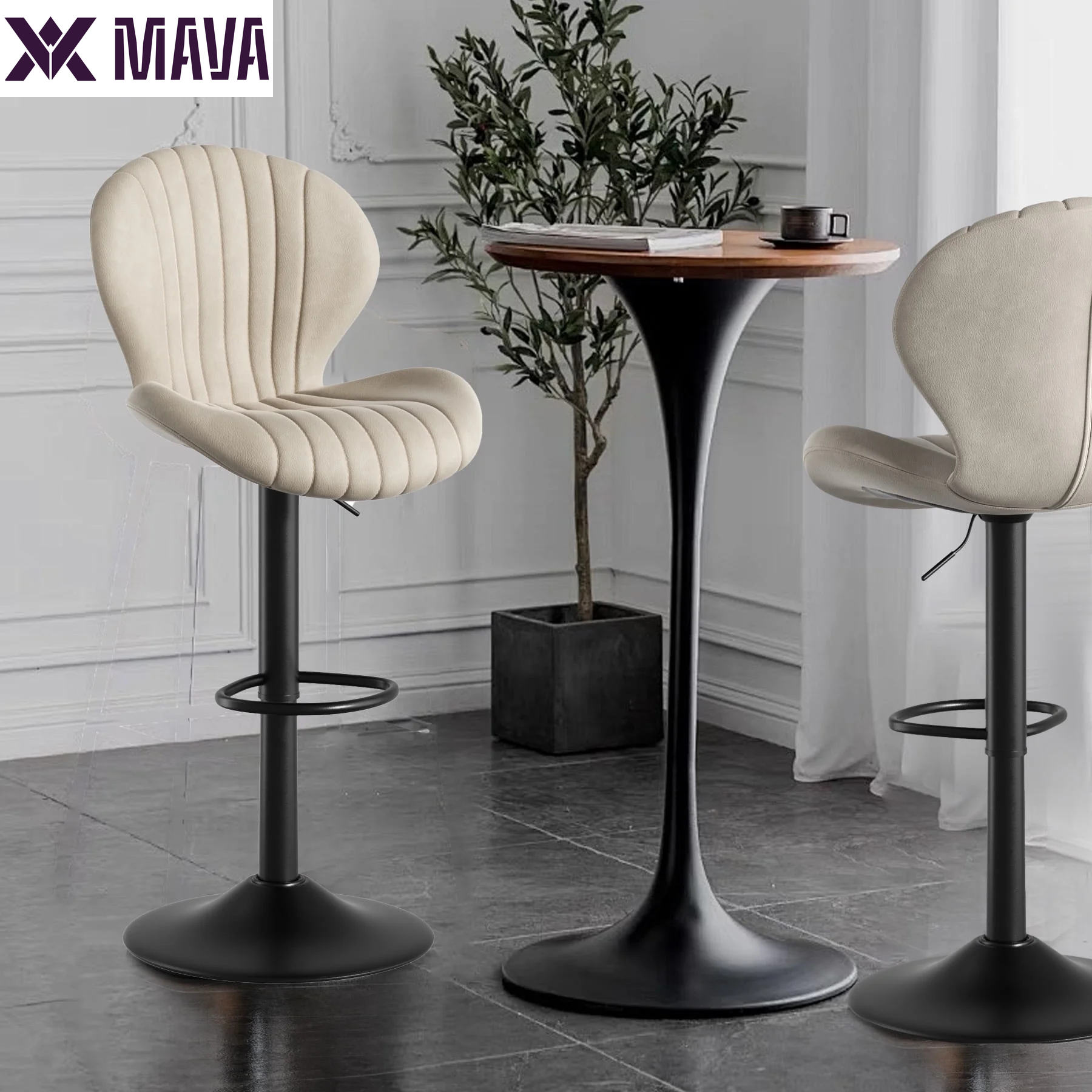 MAVA Bar Stools Set of 2, Modern Swivel Bar Chairs with Mid Back and Adjustable Seat Height