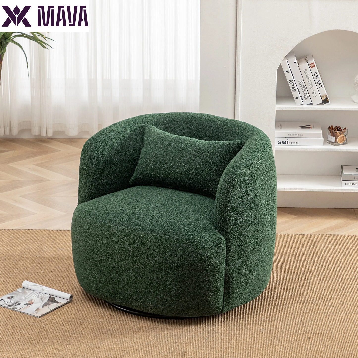 MAVA Beige Modern Boucle Upholstered 360° Swivel Accent Armchair